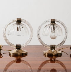 Barovier & Toso Pair Of Abat-Jour In Murano Glass And Brass 1950s Vintage