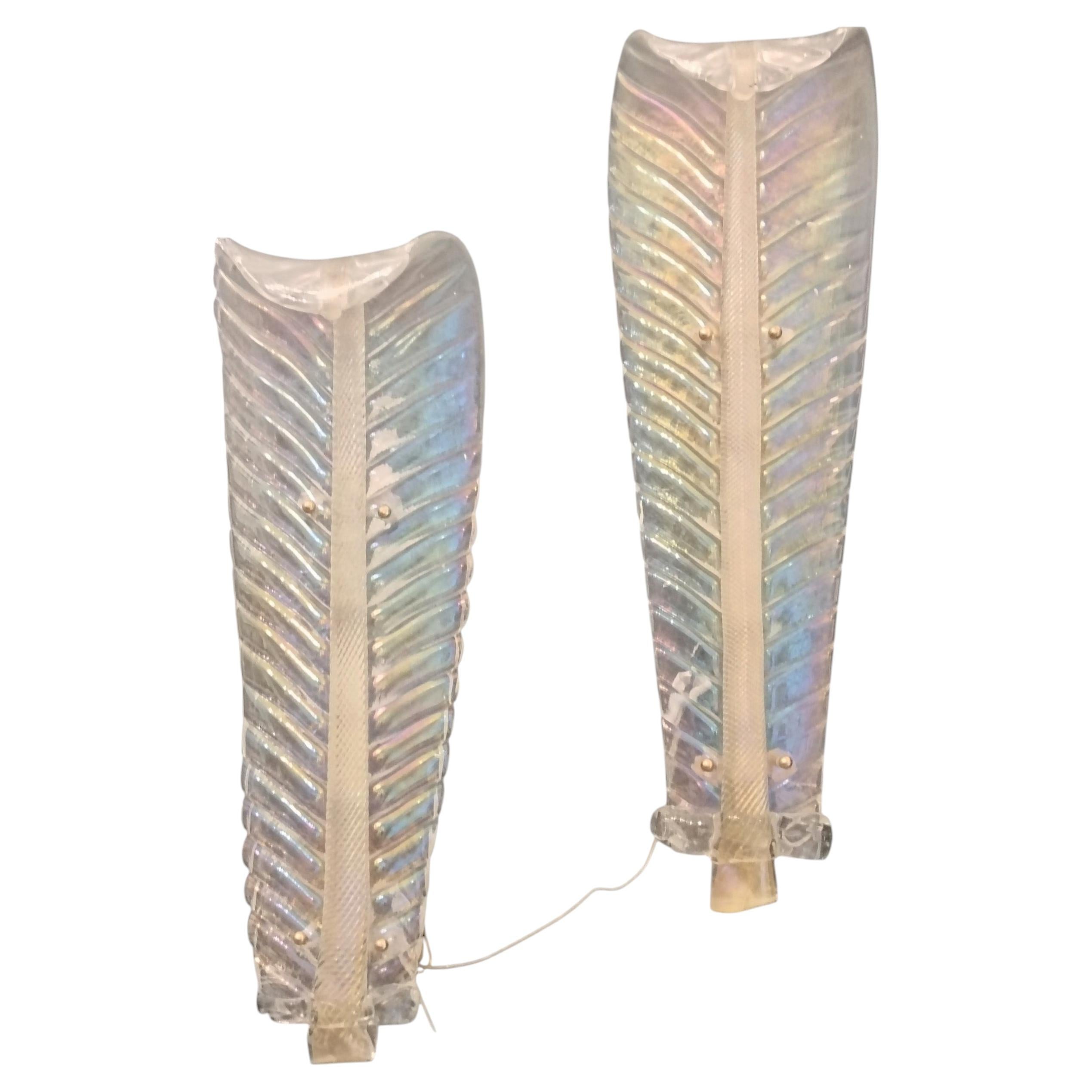 Barovier & Toso Pair of Iridescent Murano Glass Wall Lamps, 40' For Sale