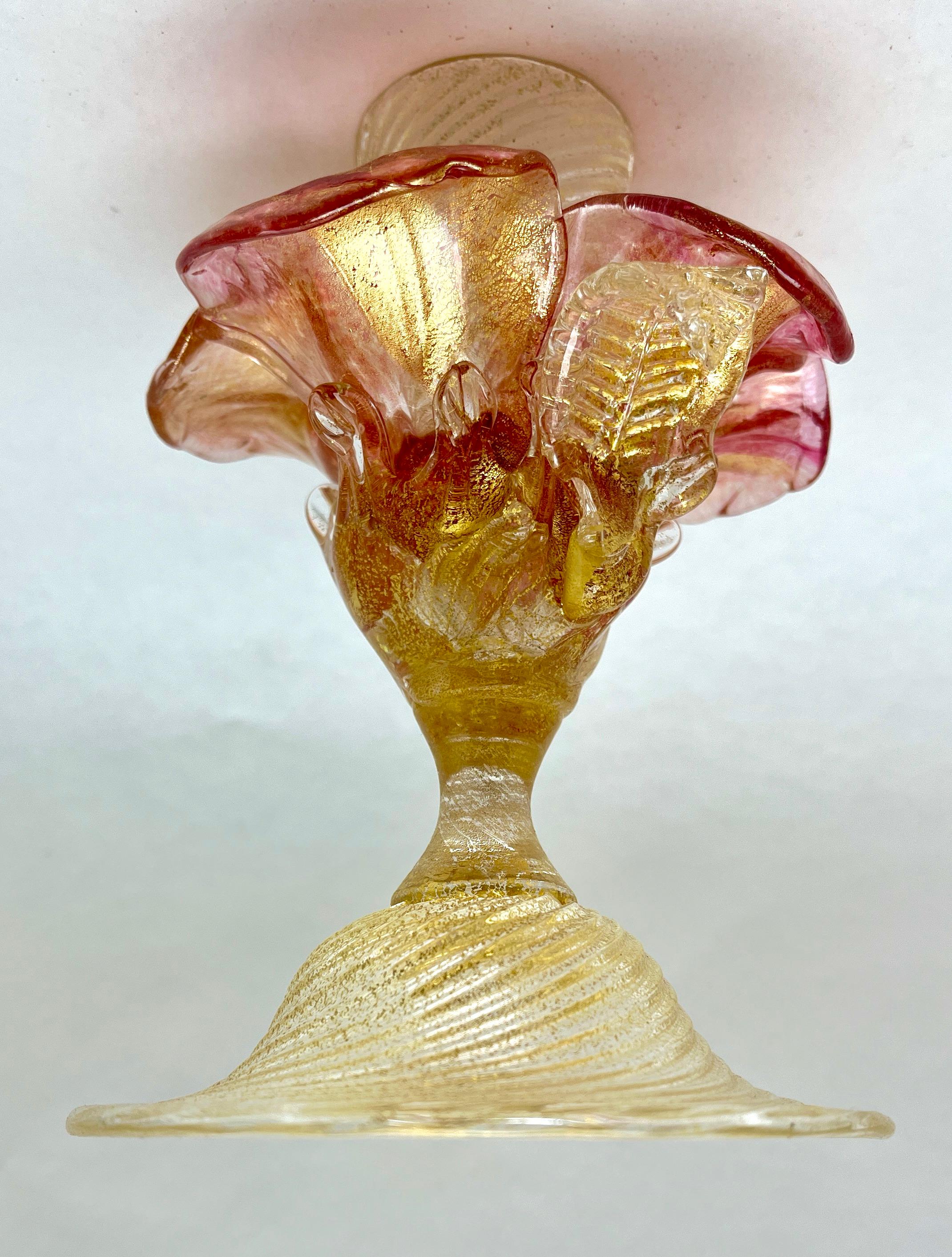 Mid-20th Century Barovier & Toso  Decorative Murano Candelestick with Gold Rope Cordonato Oro For Sale