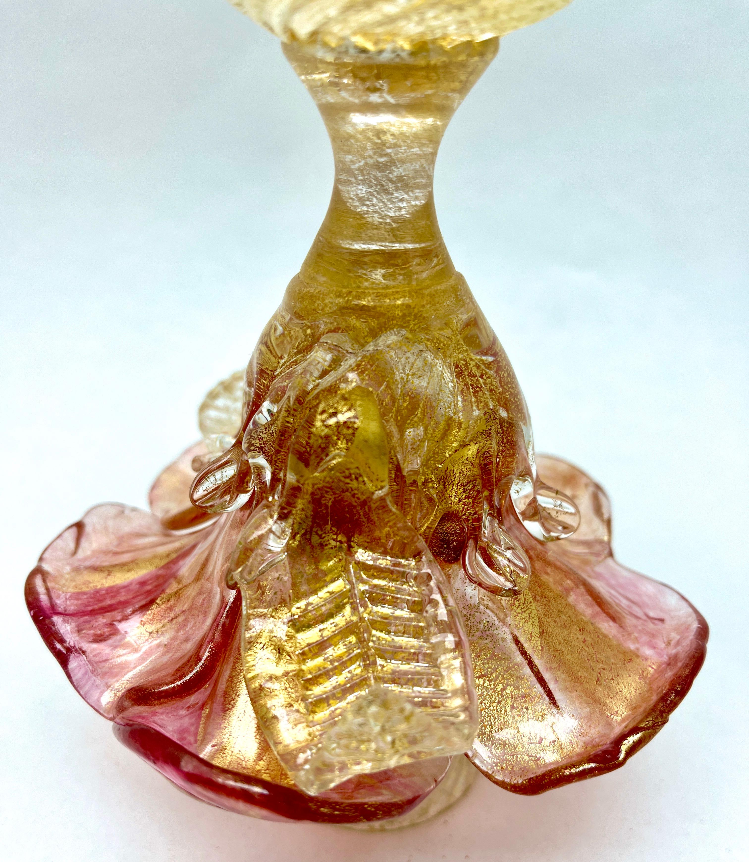Murano Glass Barovier & Toso  Decorative Murano Candelestick with Gold Rope Cordonato Oro For Sale
