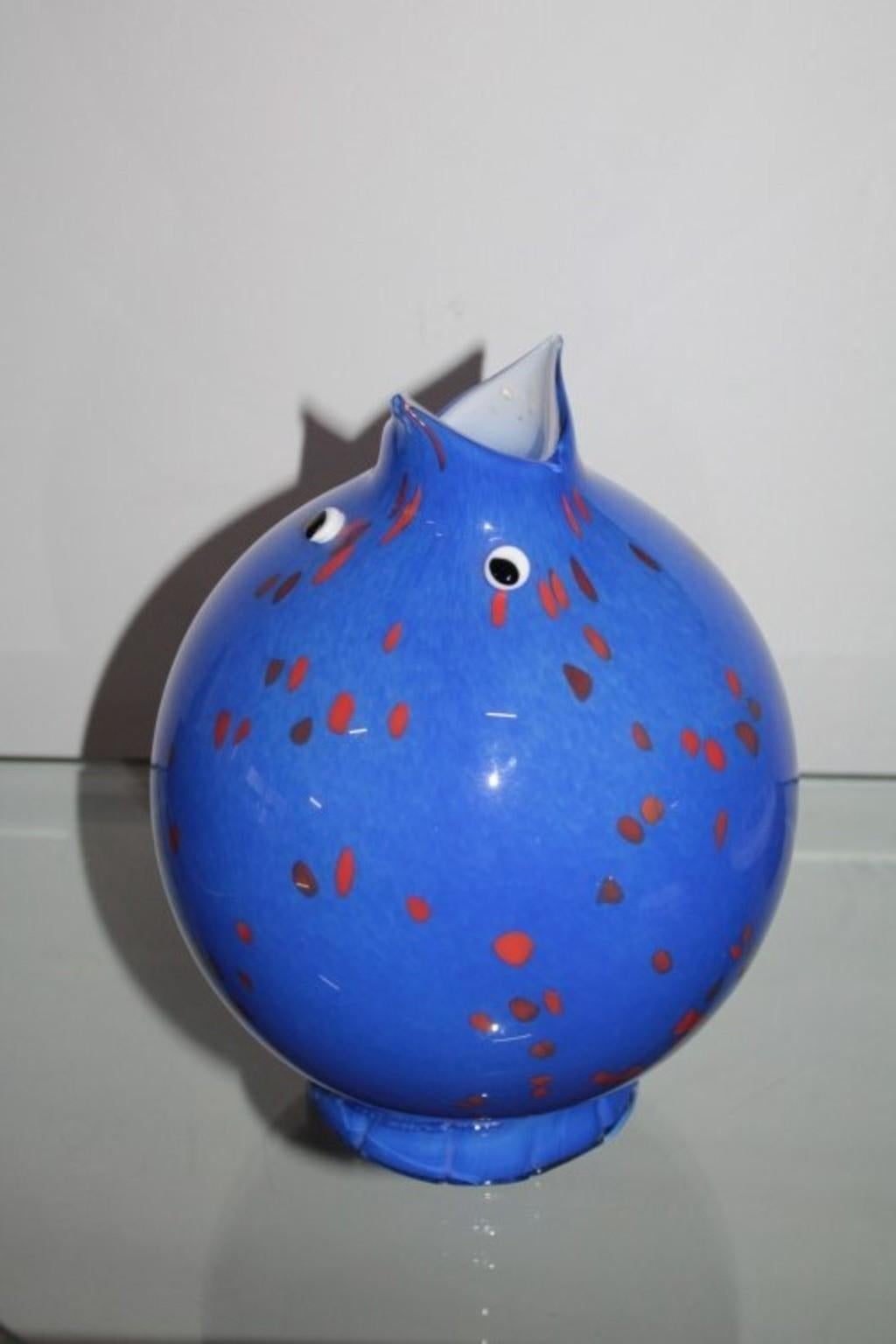 Modern Barovier & Toso Design Luca Scacchetti, Fish Vase Cobalt Blue, 1970s