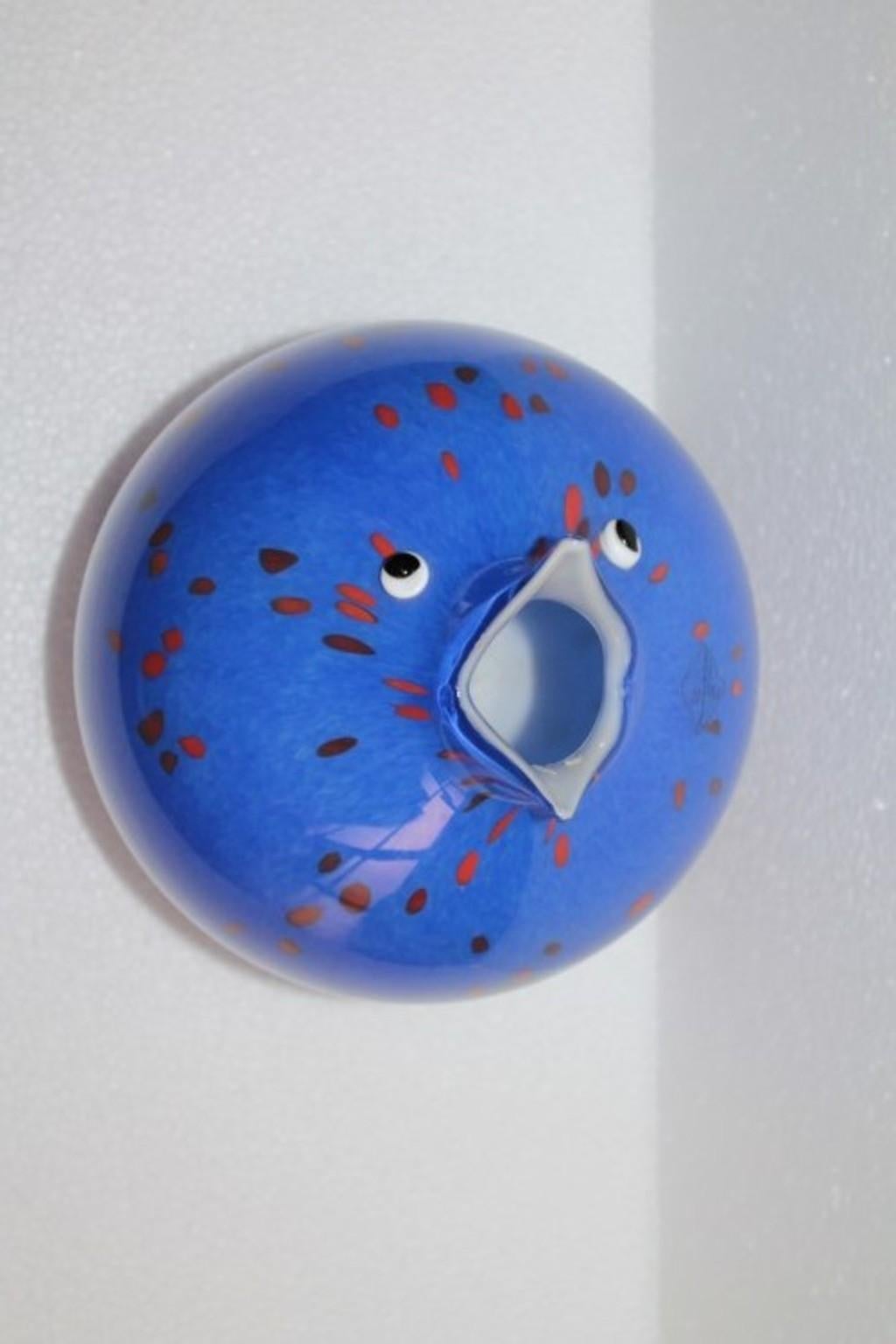 Italian Barovier & Toso Design Luca Scacchetti, Fish Vase Cobalt Blue, 1970s