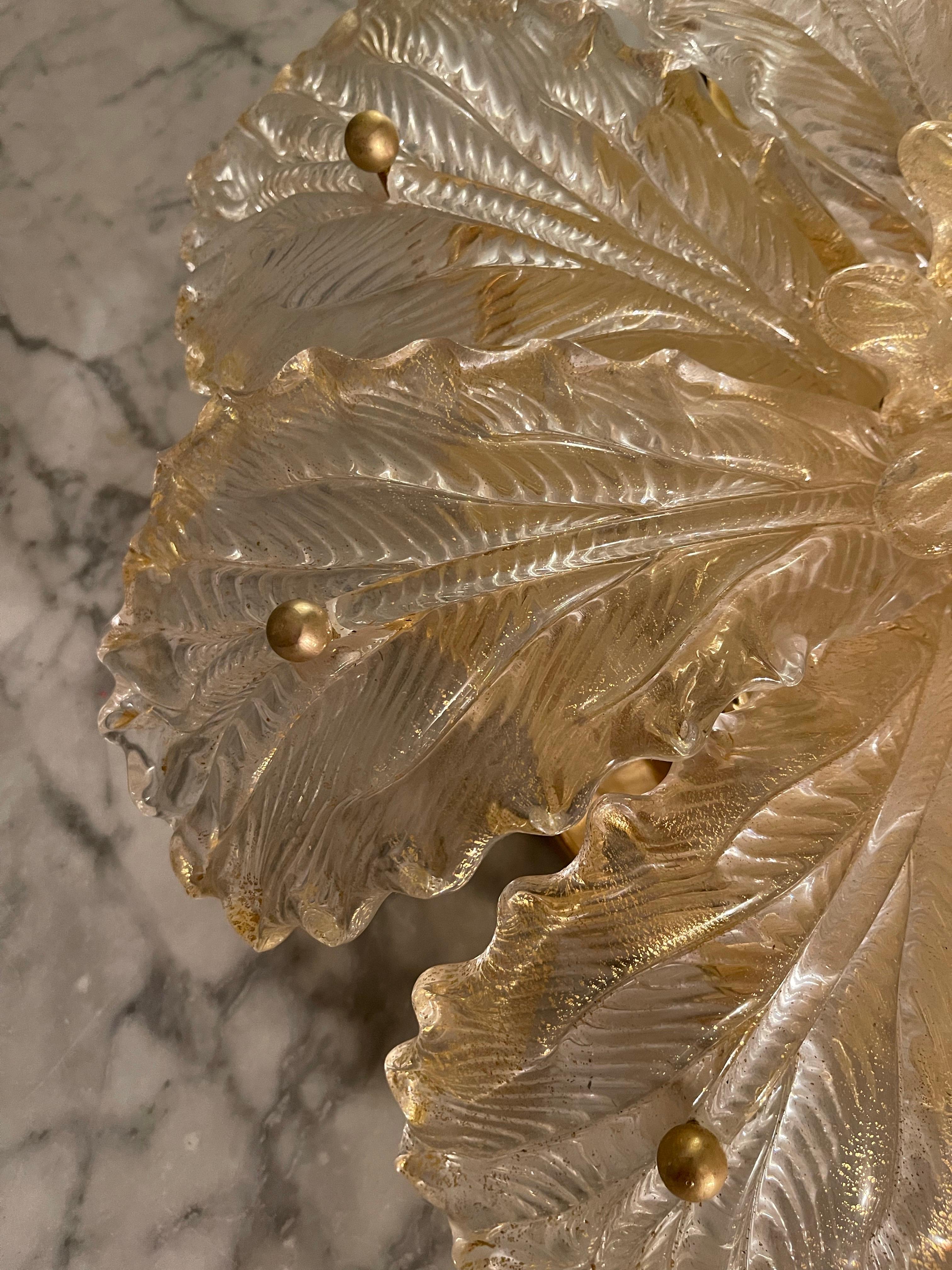 Mid-Century Modern Barovier & Toso Flush Mount Gold Glass Murano, Italy, 1980