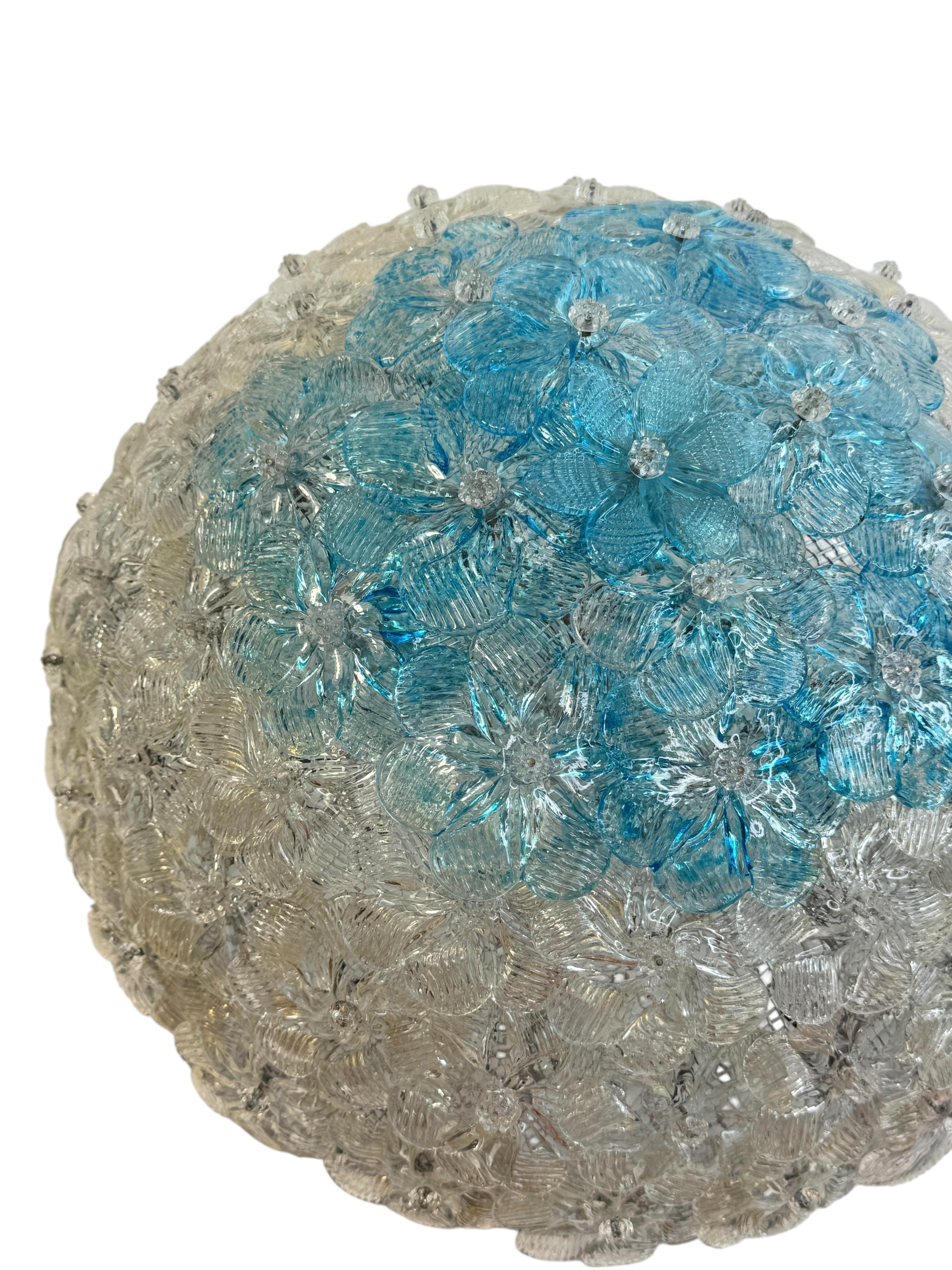 Barovier&Toso, fleur en verre de Murano transparent et couleur turquoise, 1960s en vente 3