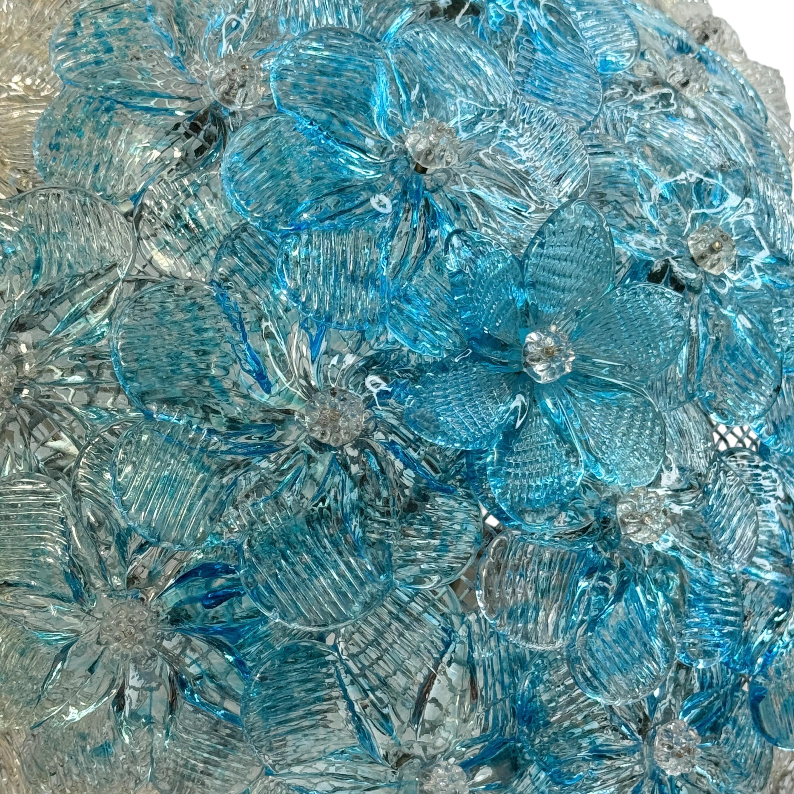 Barovier&Toso, fleur en verre de Murano transparent et couleur turquoise, 1960s en vente 4