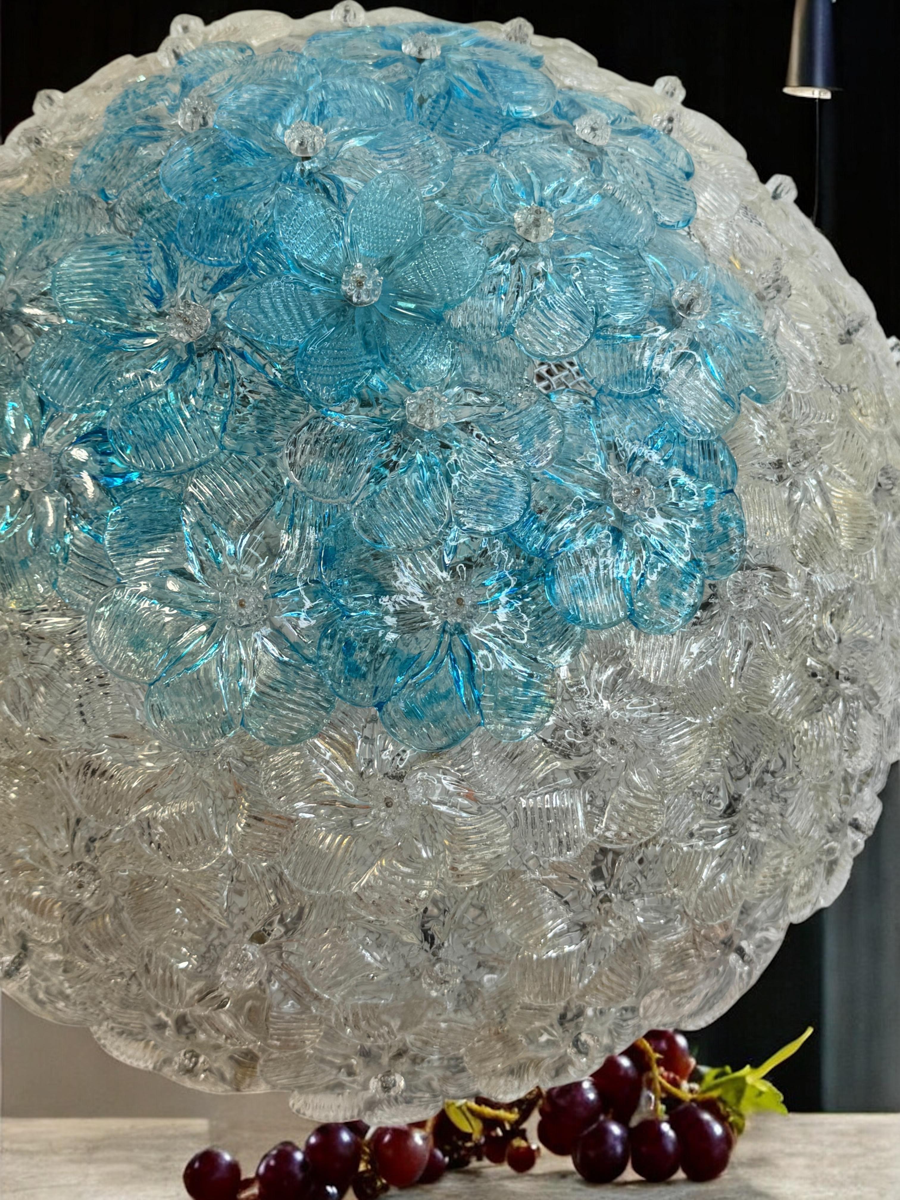 Barovier&Toso, fleur en verre de Murano transparent et couleur turquoise, 1960s en vente 6