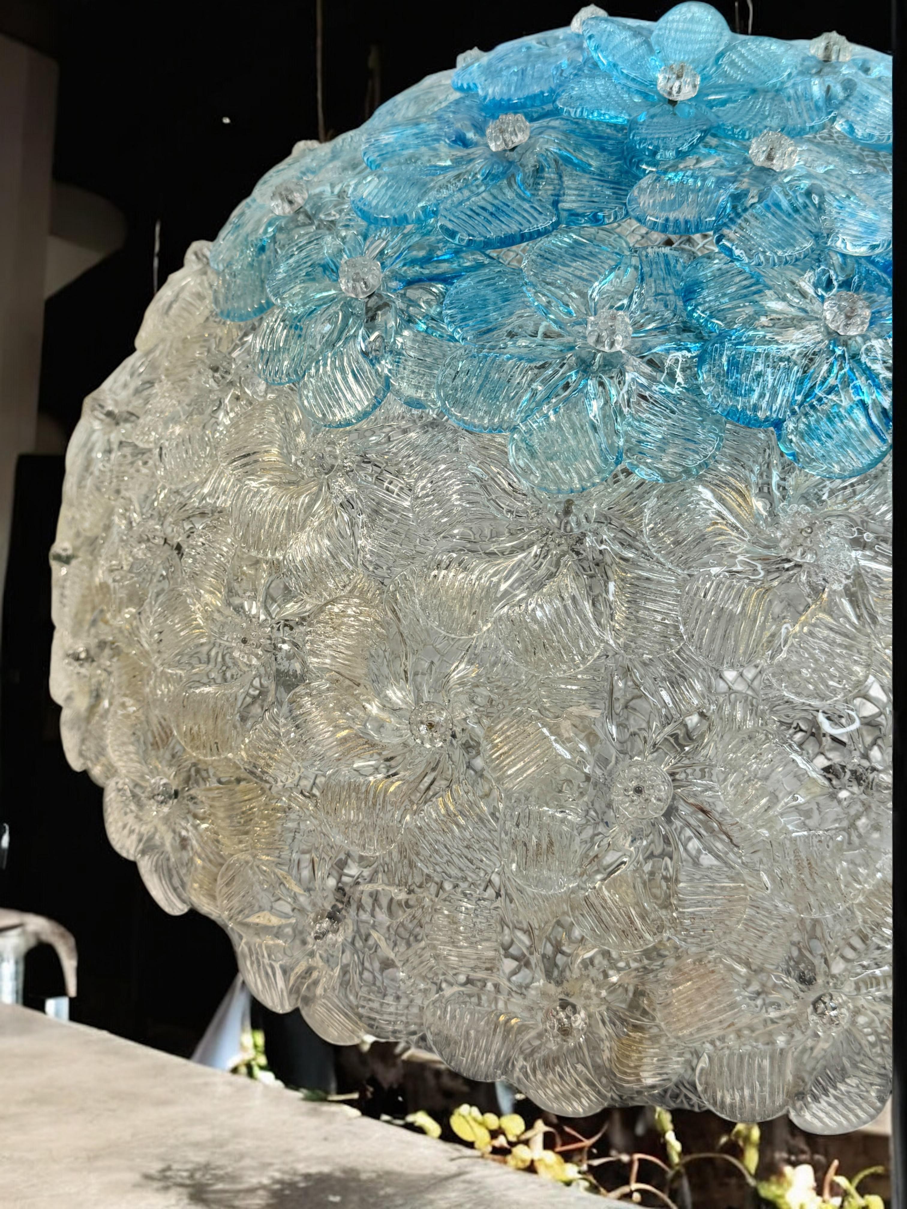 Barovier&Toso, fleur en verre de Murano transparent et couleur turquoise, 1960s en vente 7