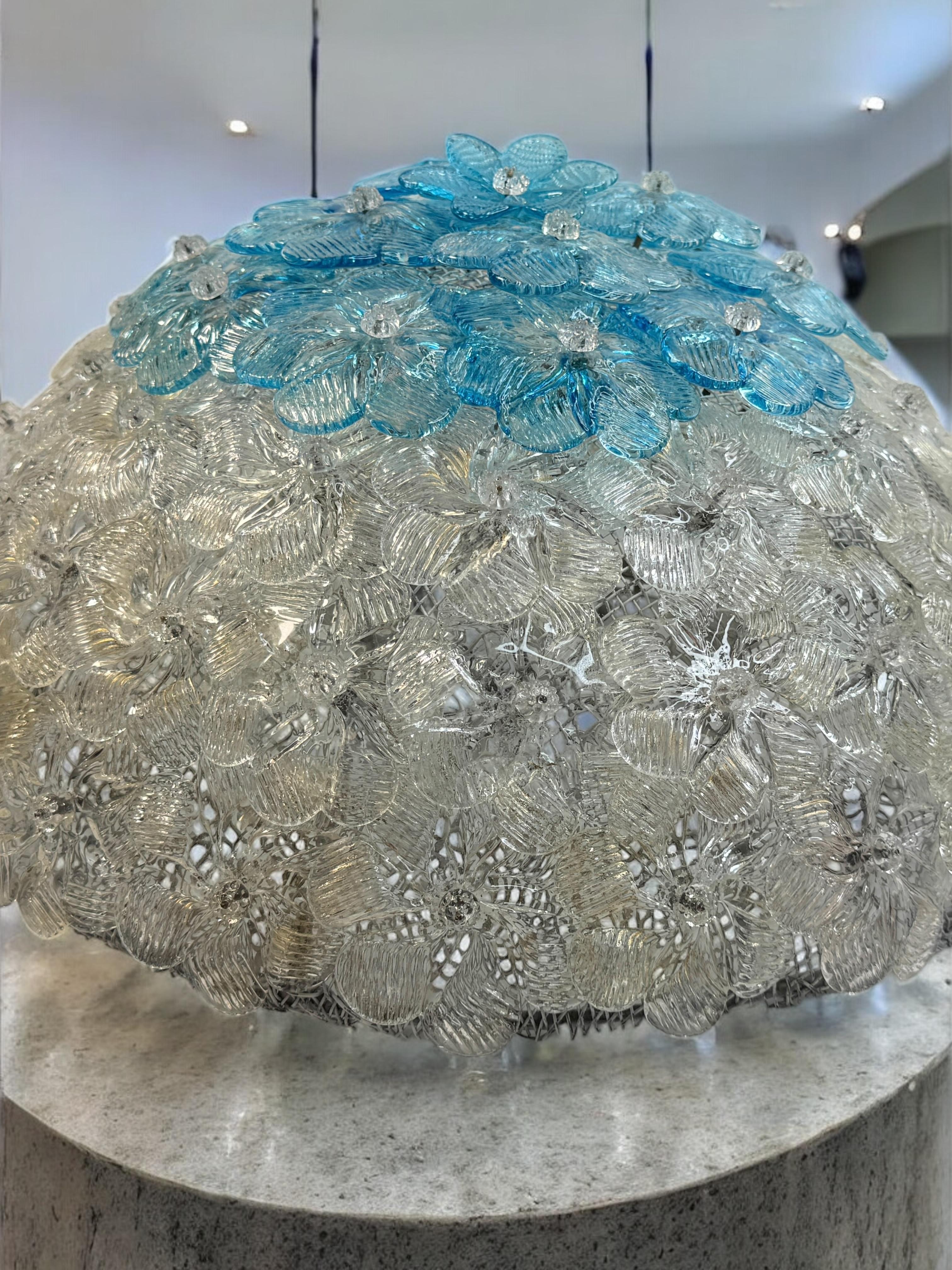 Barovier&Toso, fleur en verre de Murano transparent et couleur turquoise, 1960s en vente 8