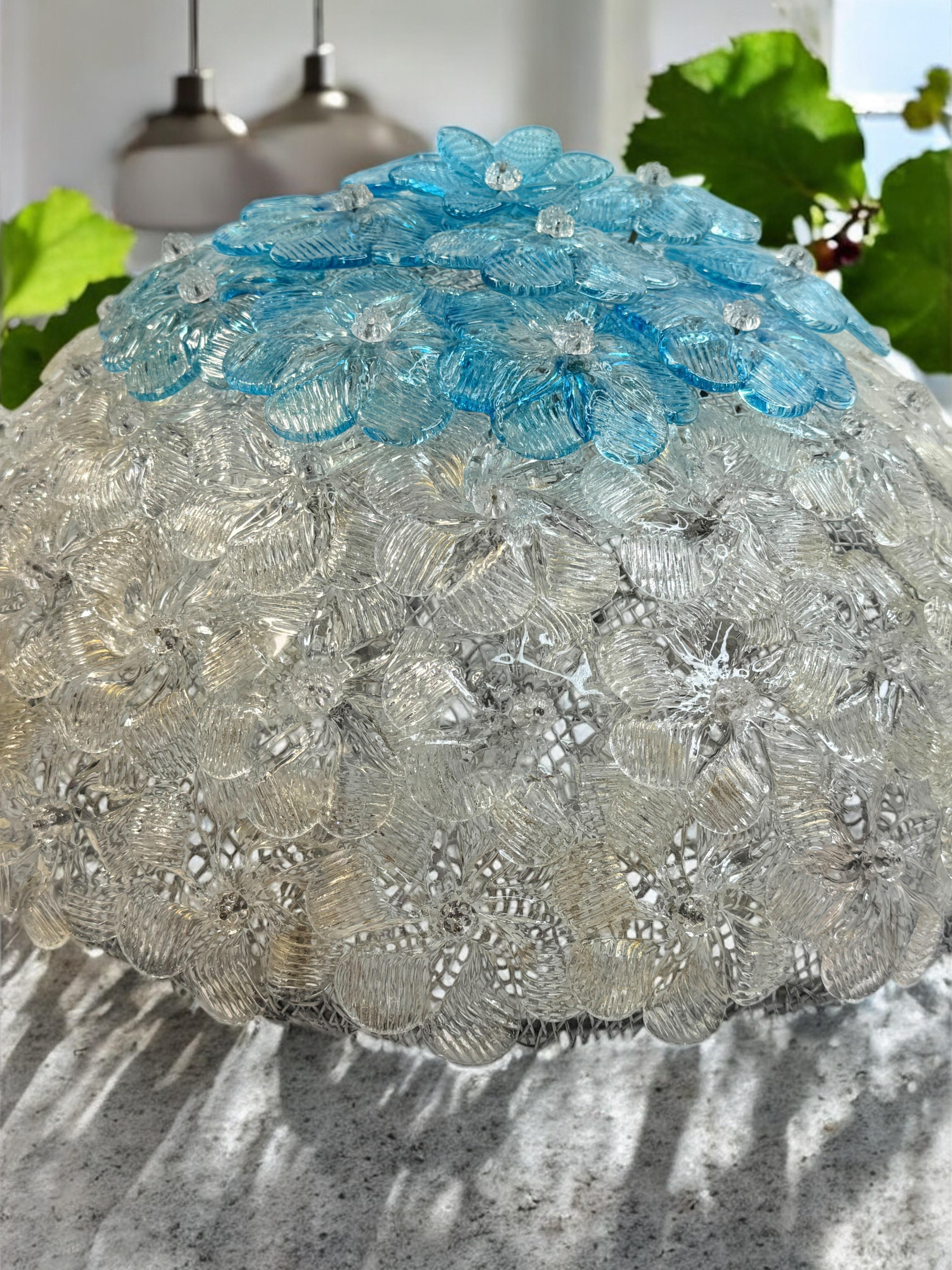 Barovier&Toso, fleur en verre de Murano transparent et couleur turquoise, 1960s en vente 9