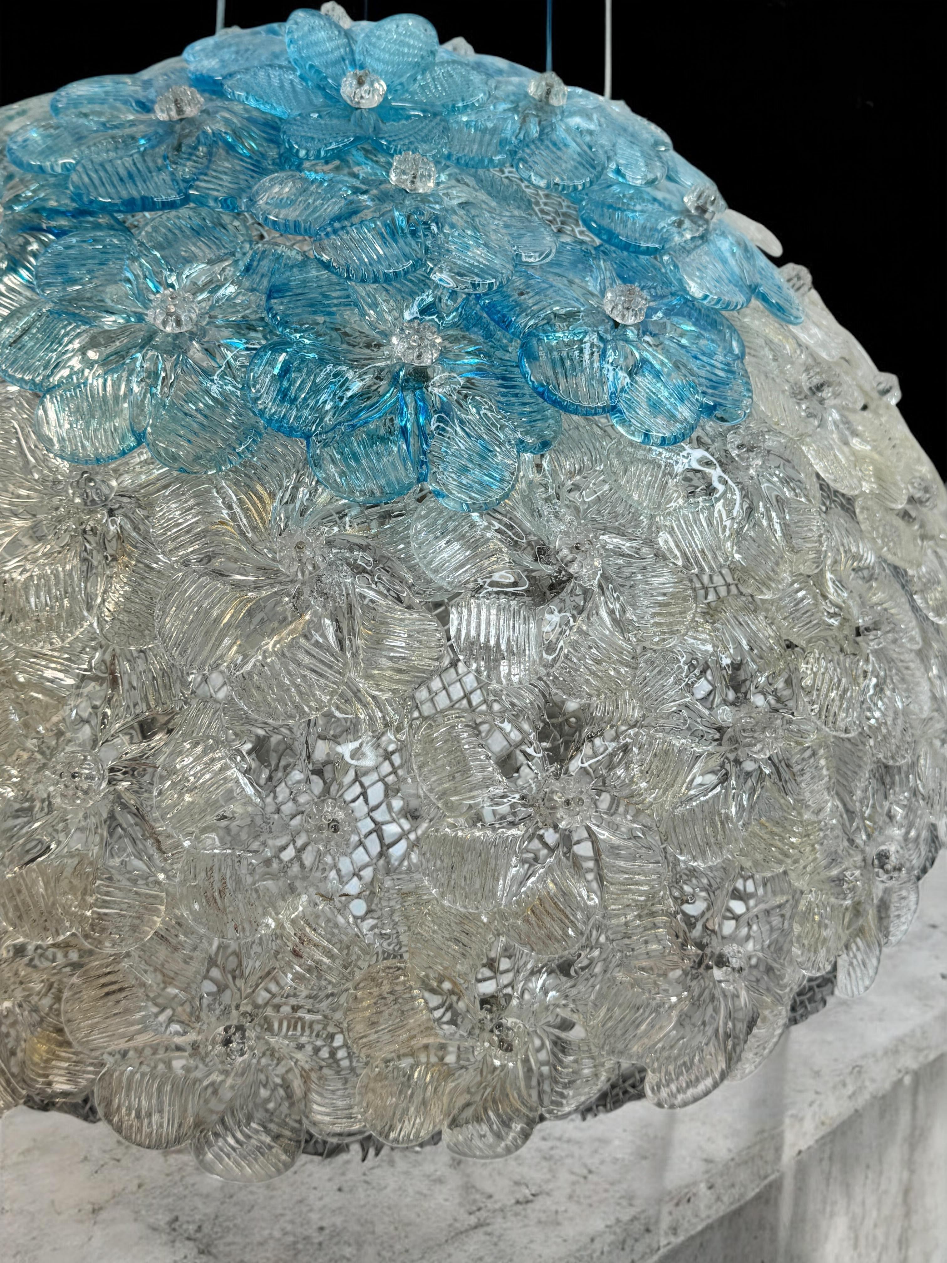 Barovier&Toso, fleur en verre de Murano transparent et couleur turquoise, 1960s en vente 10