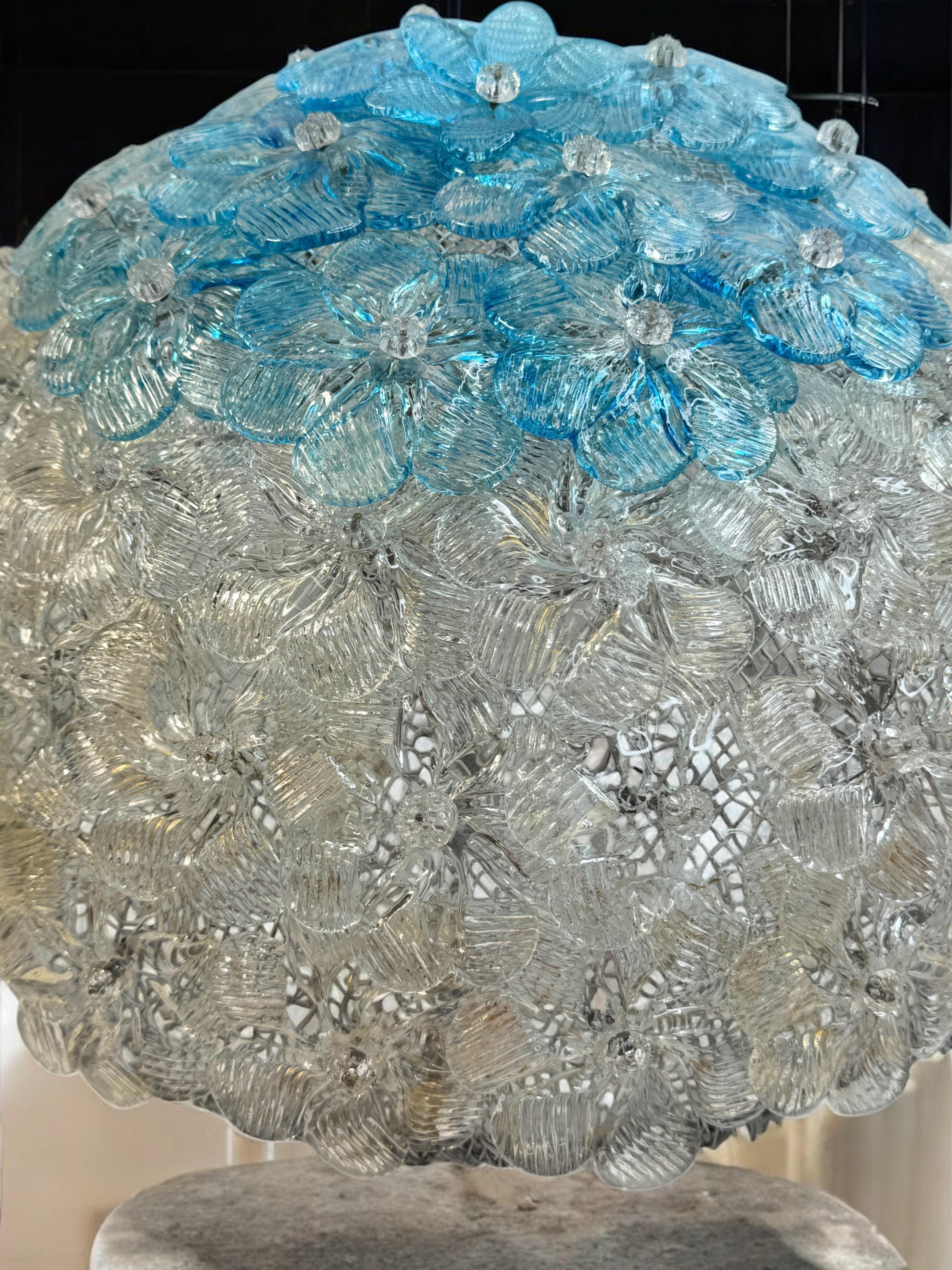 Barovier&Toso, fleur en verre de Murano transparent et couleur turquoise, 1960s en vente 11