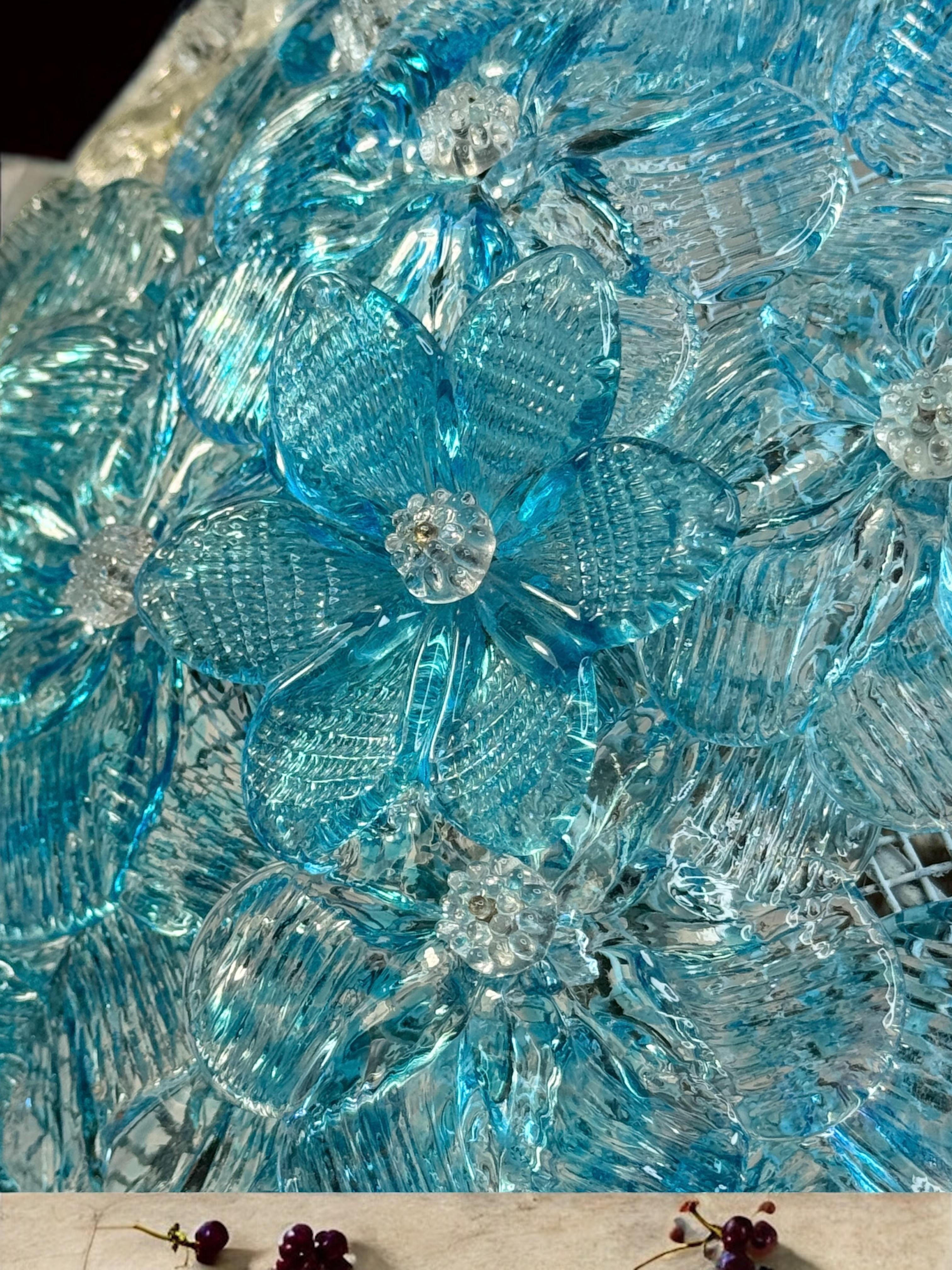 Barovier&Toso, fleur en verre de Murano transparent et couleur turquoise, 1960s en vente 12