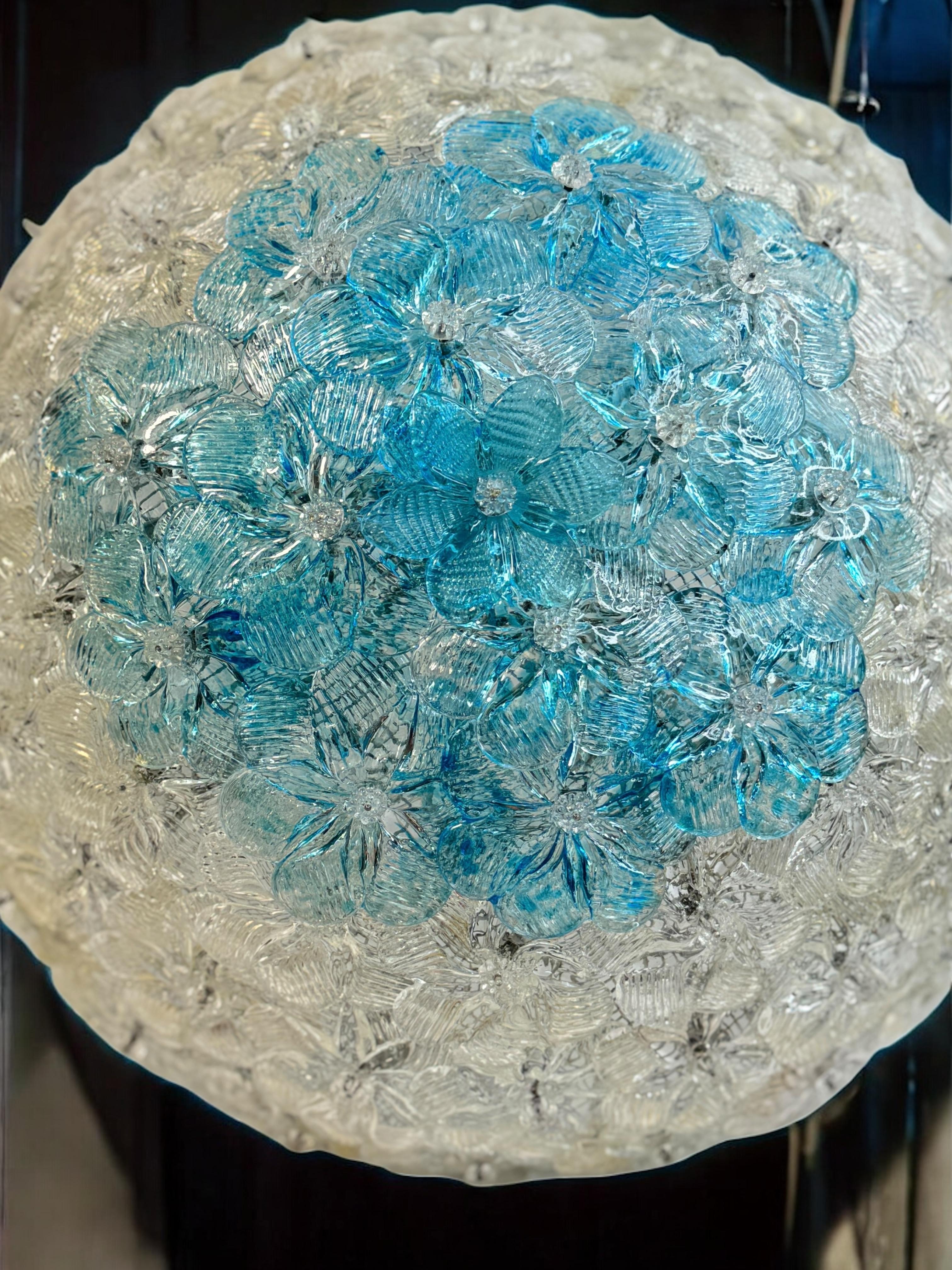 Barovier&Toso, fleur en verre de Murano transparent et couleur turquoise, 1960s en vente 13
