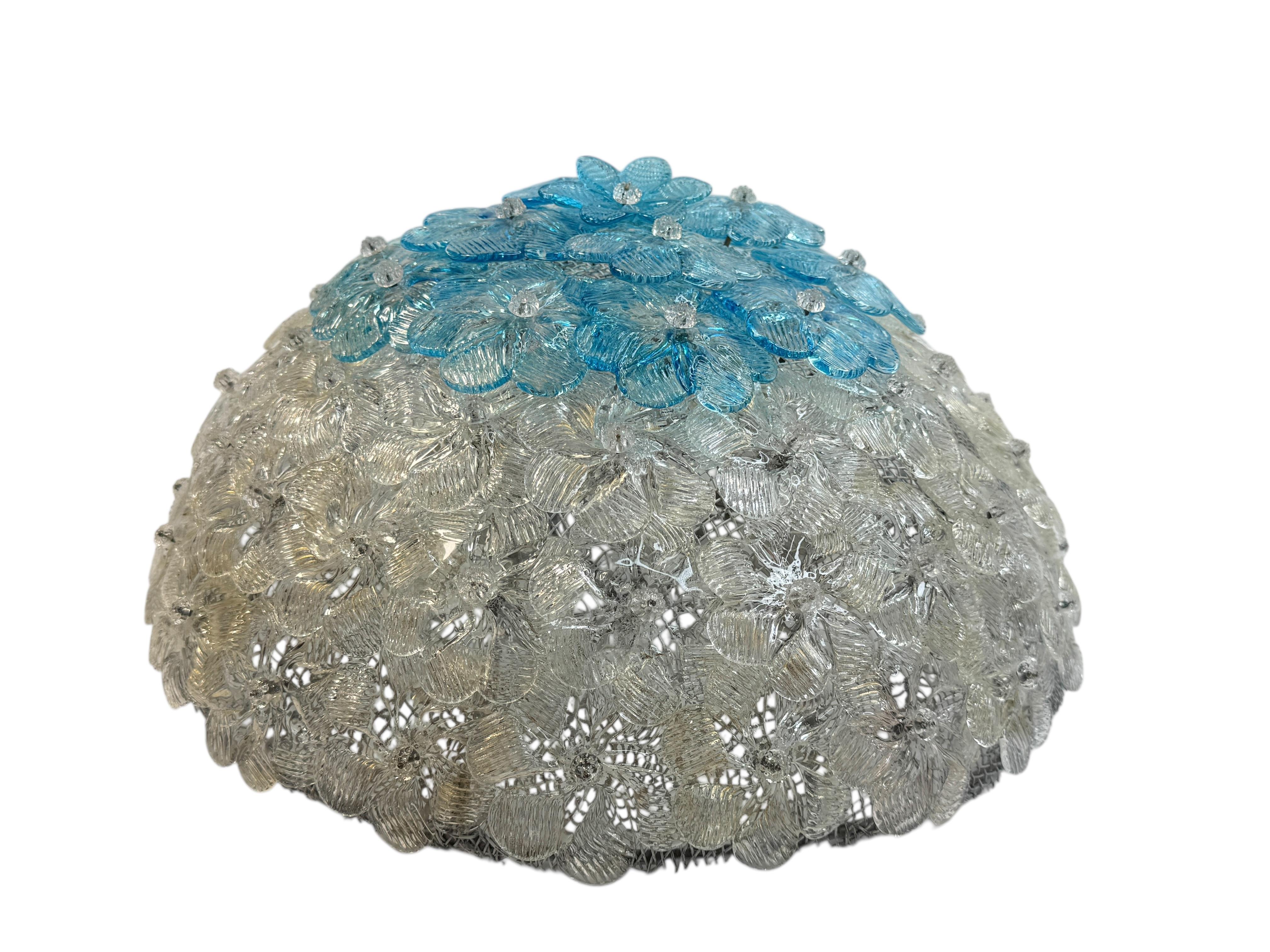 Barovier&Toso, fleur en verre de Murano transparent et couleur turquoise, 1960s Bon état - En vente à Nuernberg, DE