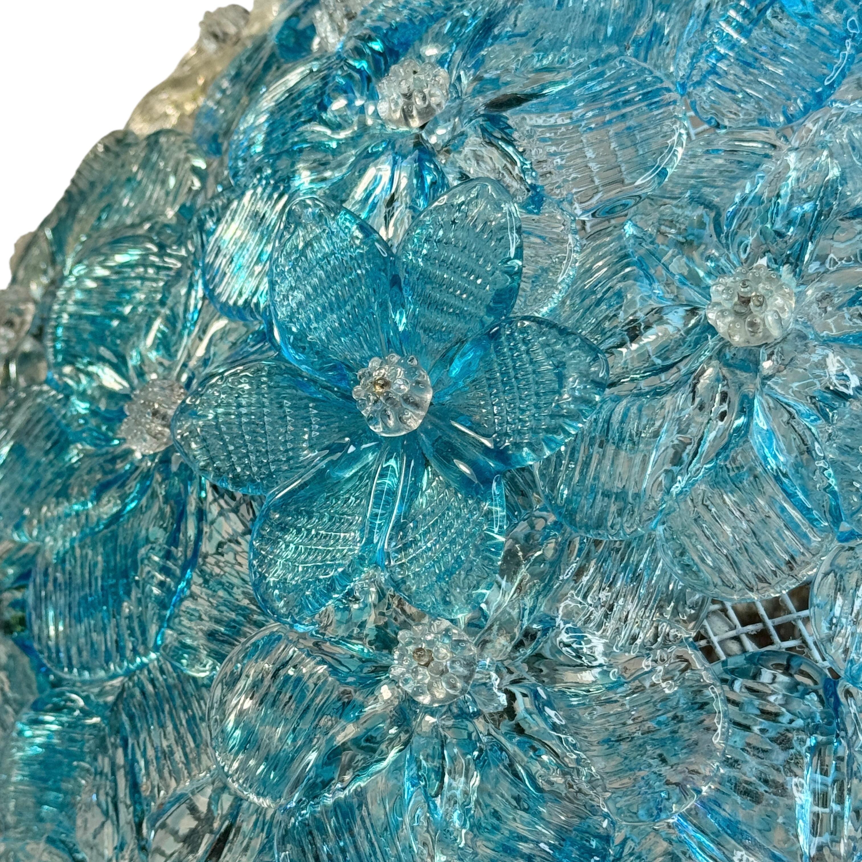 Barovier&Toso, fleur en verre de Murano transparent et couleur turquoise, 1960s en vente 2