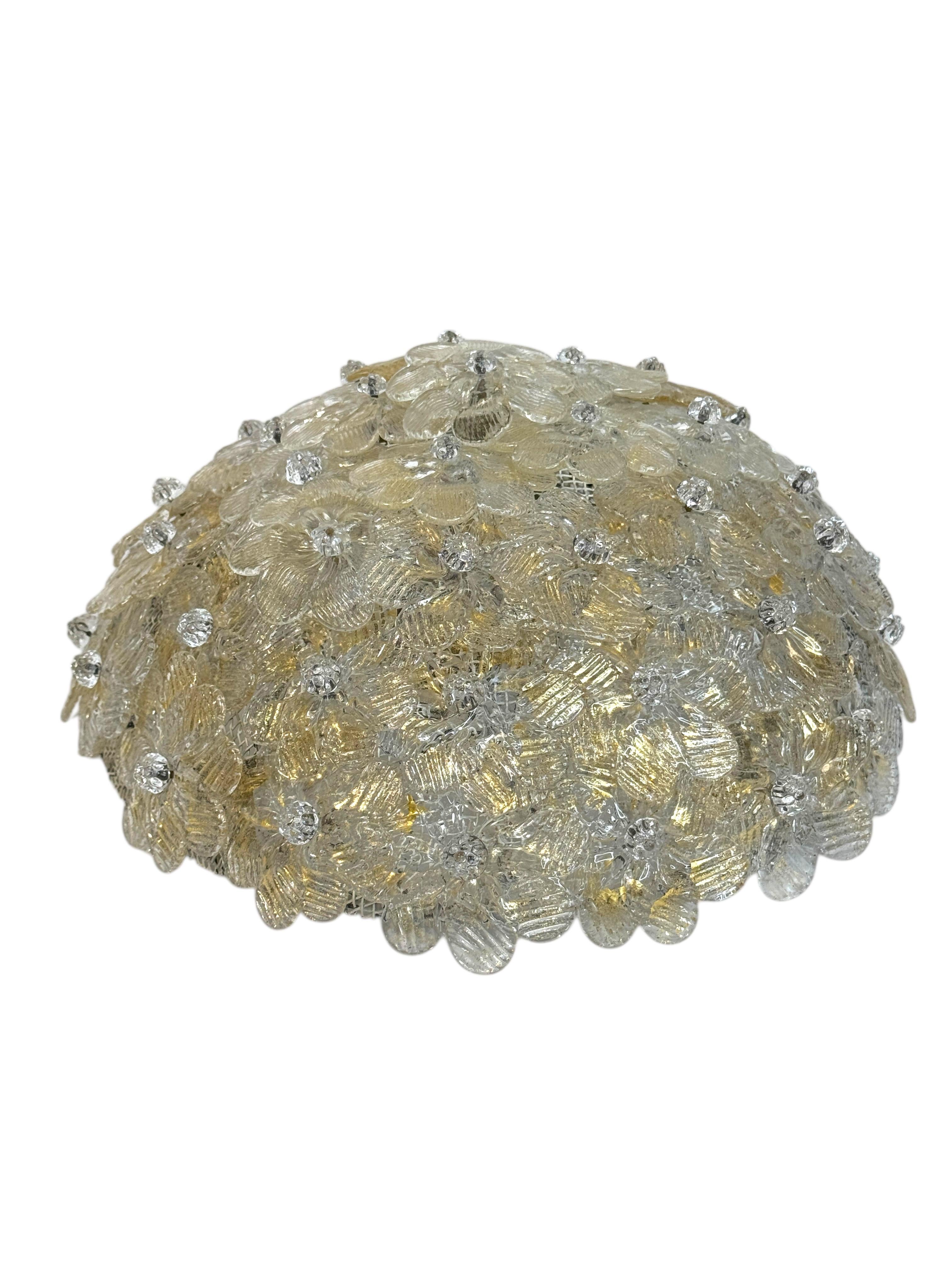 Barovier&Toso, montatura ad incasso in vetro di Murano con fiori dorati e trasparenti, anni '1950 In condizioni buone in vendita a Nuernberg, DE