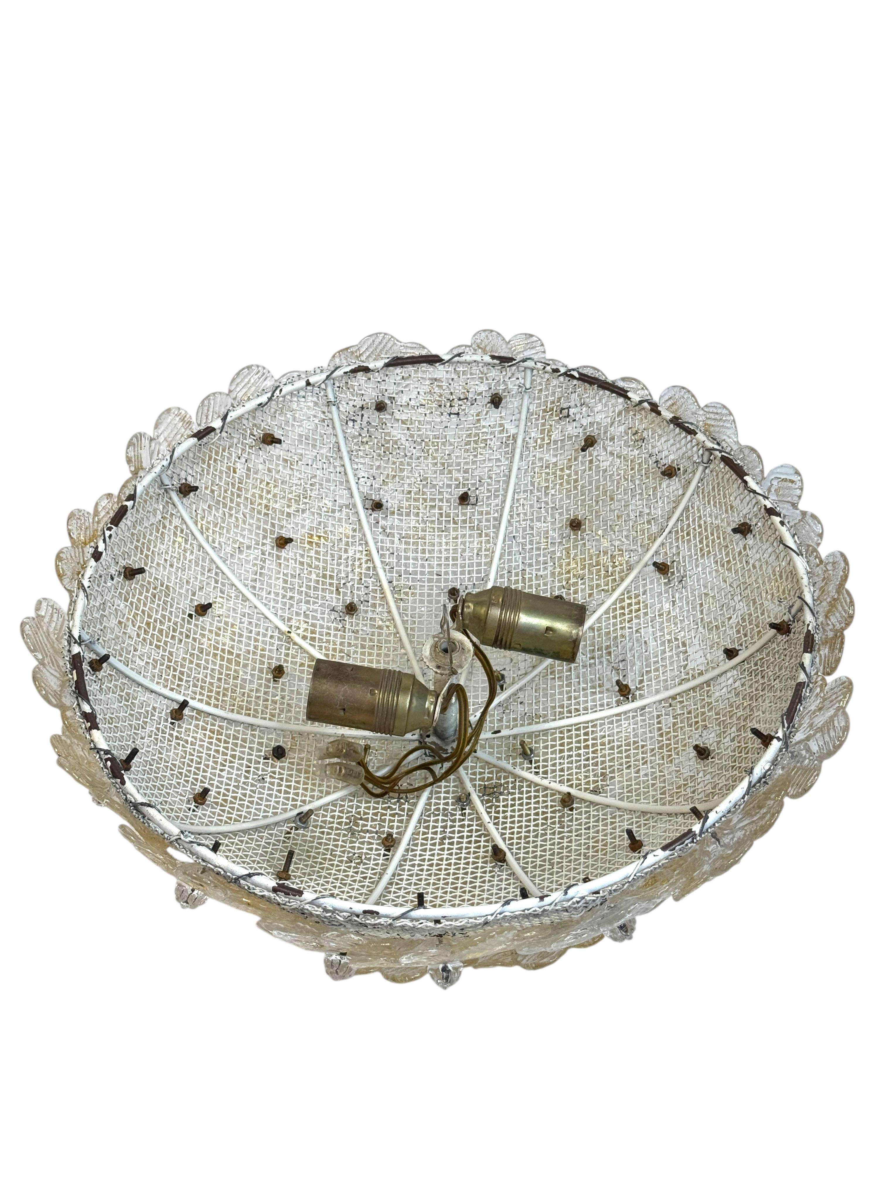 Barovier&Toso, montatura ad incasso in vetro di Murano con fiori dorati e trasparenti, anni '1950 in vendita 1