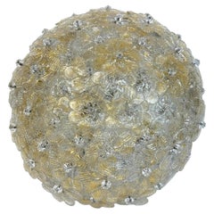 Barovier Toso Flush Mount Murano Glass Gold and Clear Color Flowers, 1950s