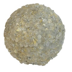 Barovier Toso Flush Mount Murano Glass Gold and Ice Flowers Basket, 1950s
