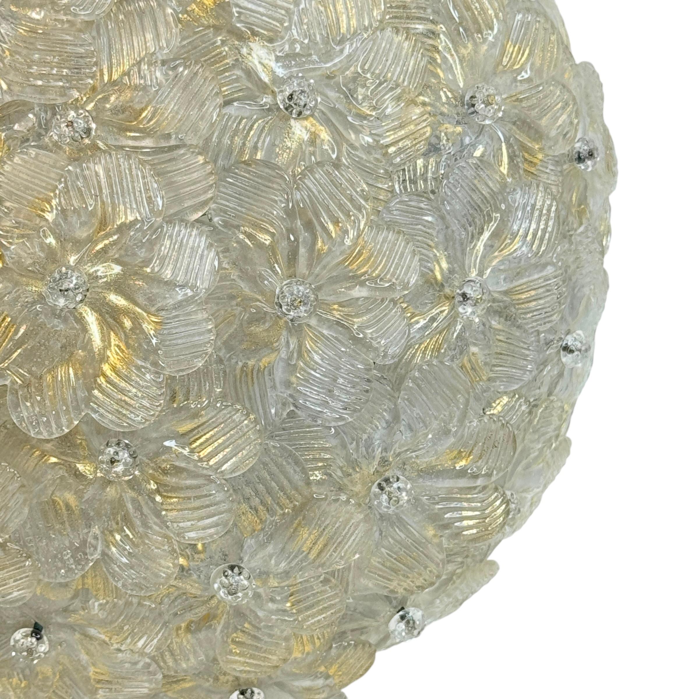 Moderno Barovier Toso Cesto di fiori di Murano in vetro oro e ghiaccio, anni '50 in vendita