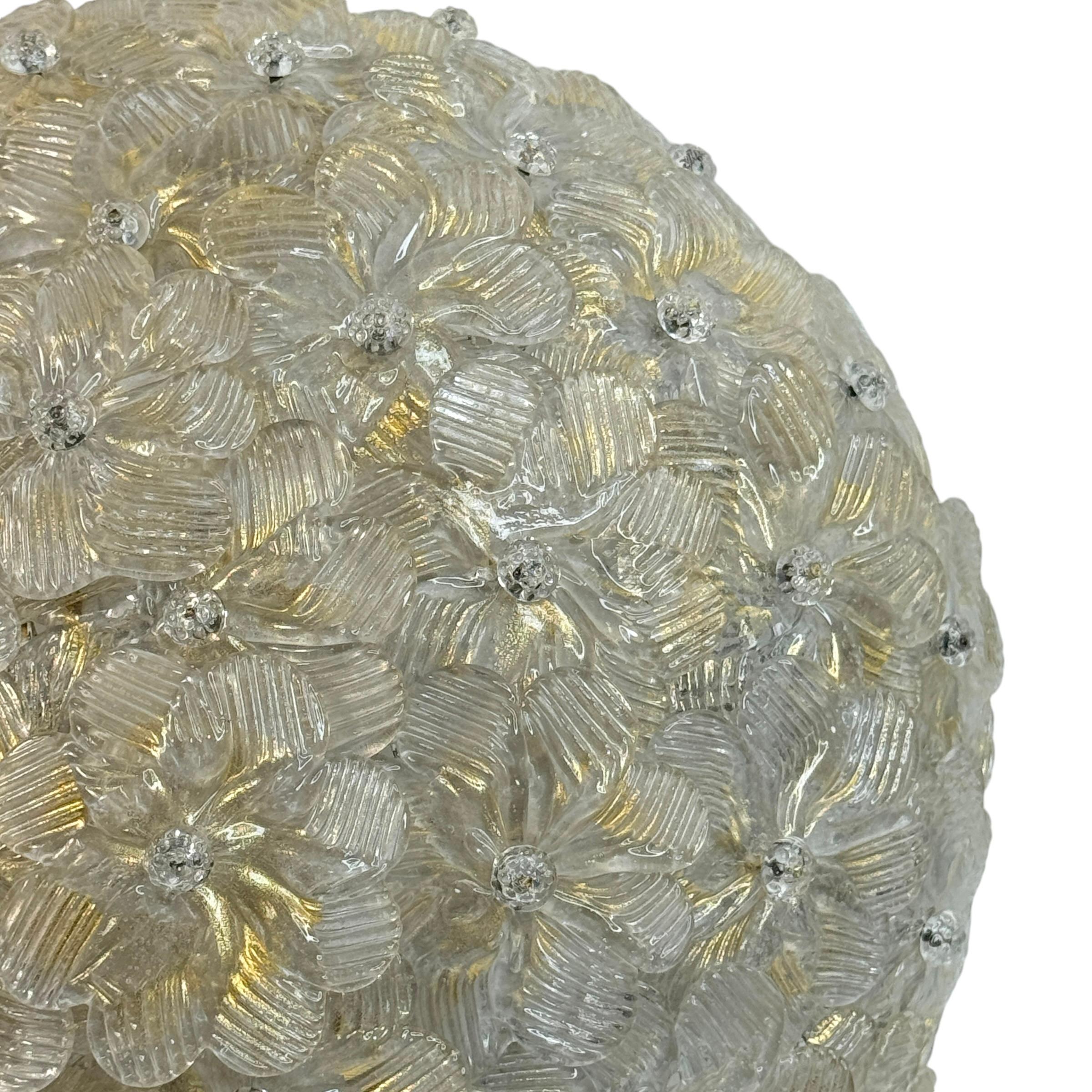 Italiano Barovier Toso Cesto di fiori di Murano in vetro oro e ghiaccio, anni '50 in vendita