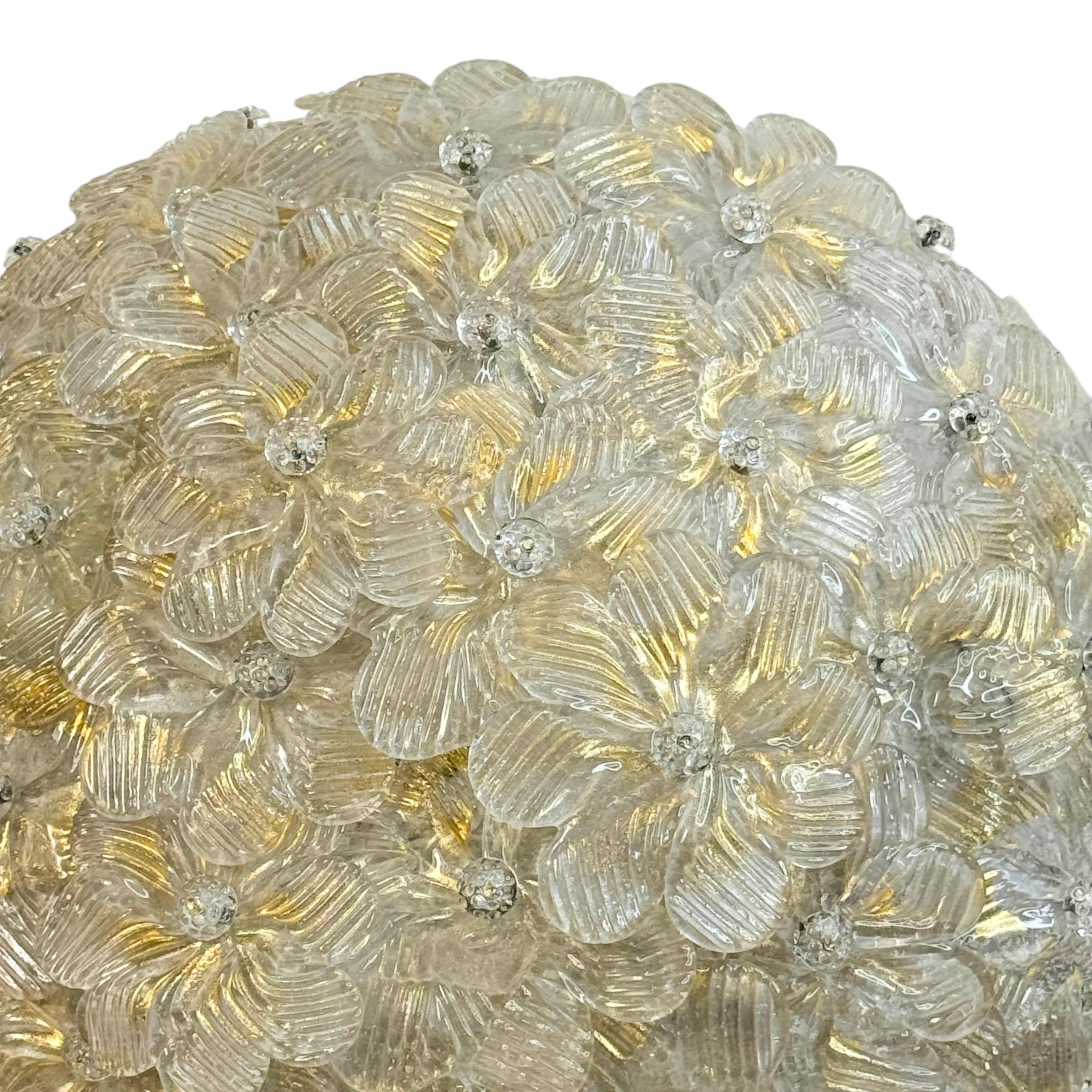 Barovier Toso Flush Mount Murano Glass Gold and Ice Flowers Basket, 1950s In Good Condition In Nuernberg, DE