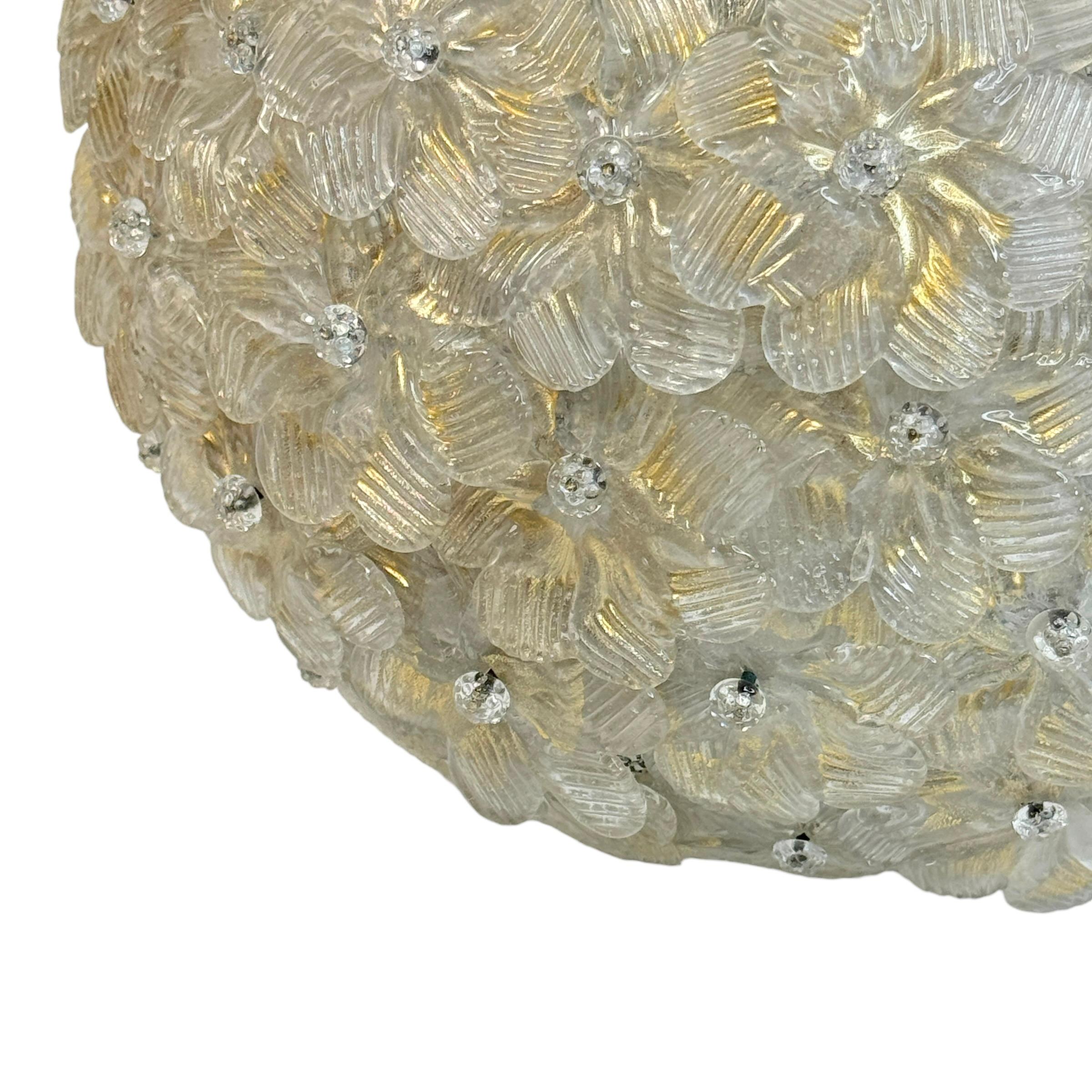 Metà XX secolo Barovier Toso Cesto di fiori di Murano in vetro oro e ghiaccio, anni '50 in vendita