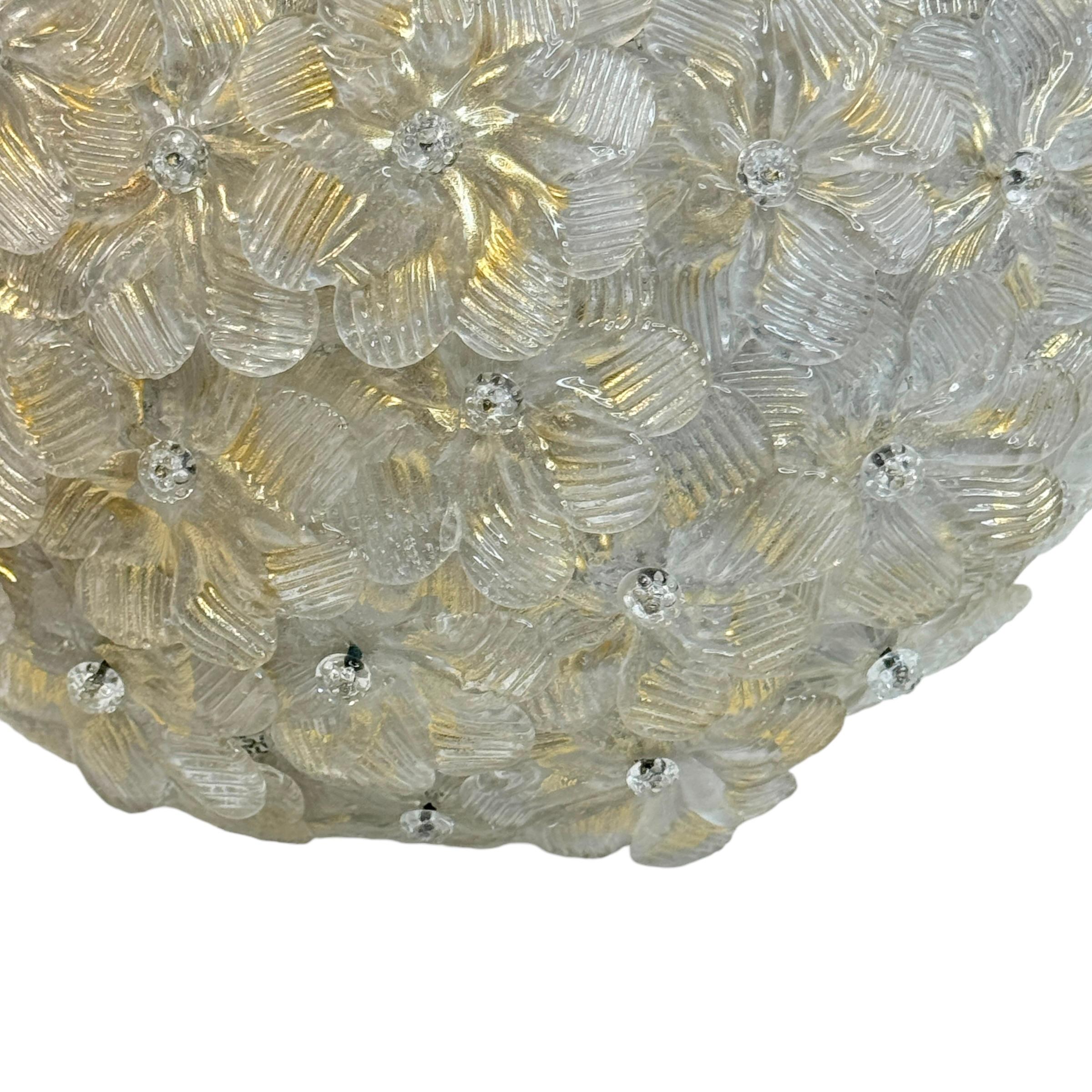 Metallo Barovier Toso Cesto di fiori di Murano in vetro oro e ghiaccio, anni '50 in vendita