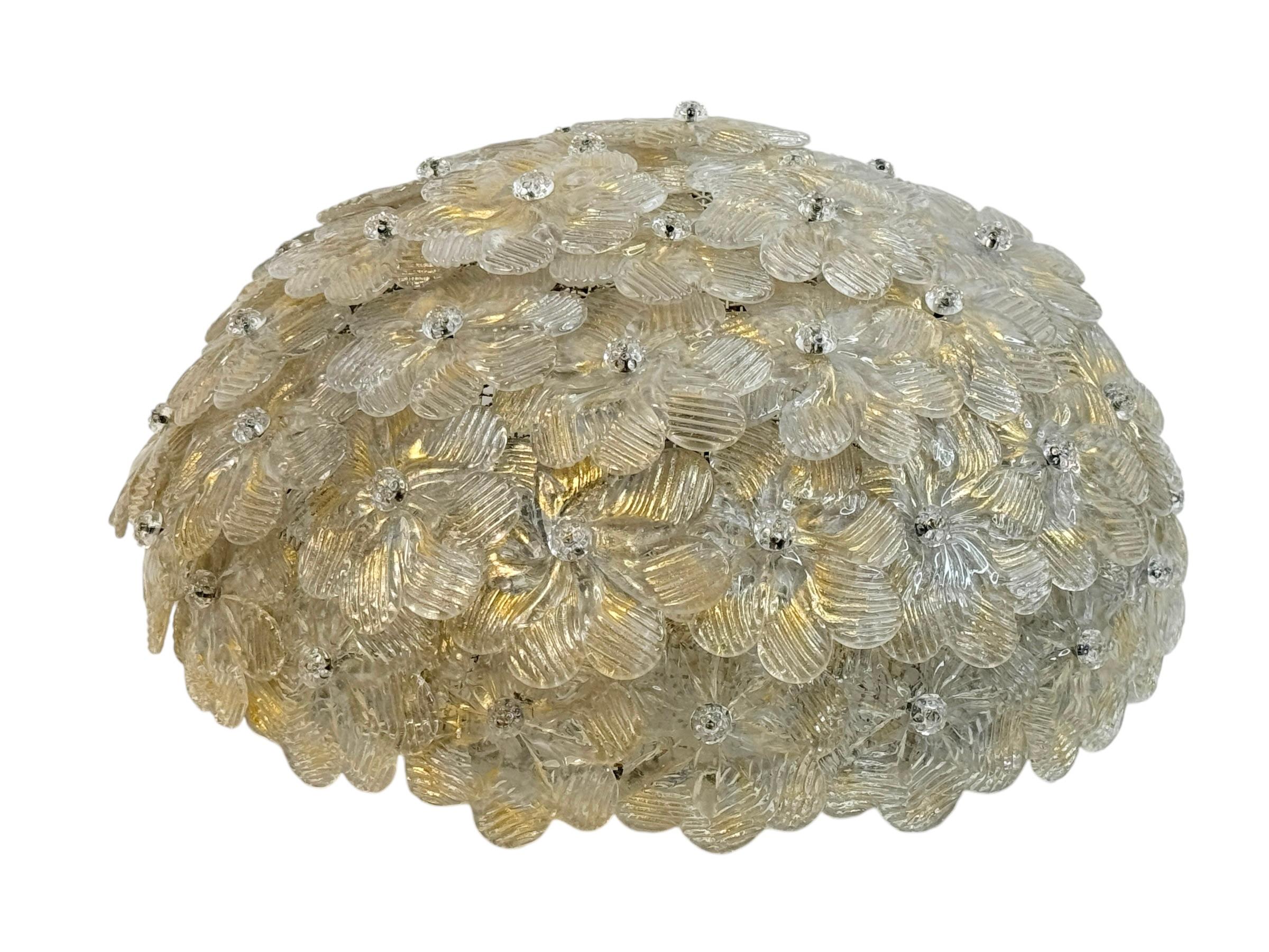 Barovier Toso Cesto di fiori di Murano in vetro oro e ghiaccio, anni '50 in vendita 1