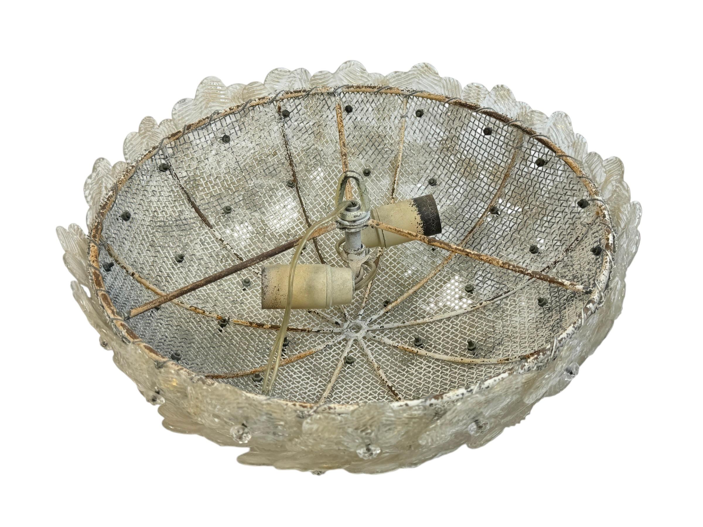 Barovier Toso Flush Mount Murano Glass Gold and Ice Flowers Basket, 1950s 2
