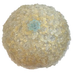 Barovier Toso Flush Mount Murano Glass Gold and Turquoise Color Flowers, 1950s
