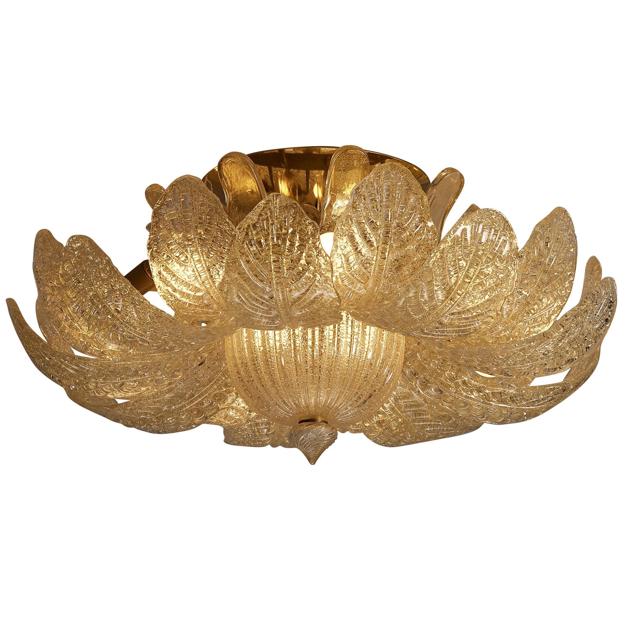 Barovier & Toso Flush Mount with Gold Leaf Crystal Glass Petals