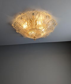Barovier & Toso Foglia d'Oro Murano Flush Mount, Italy, 1980s