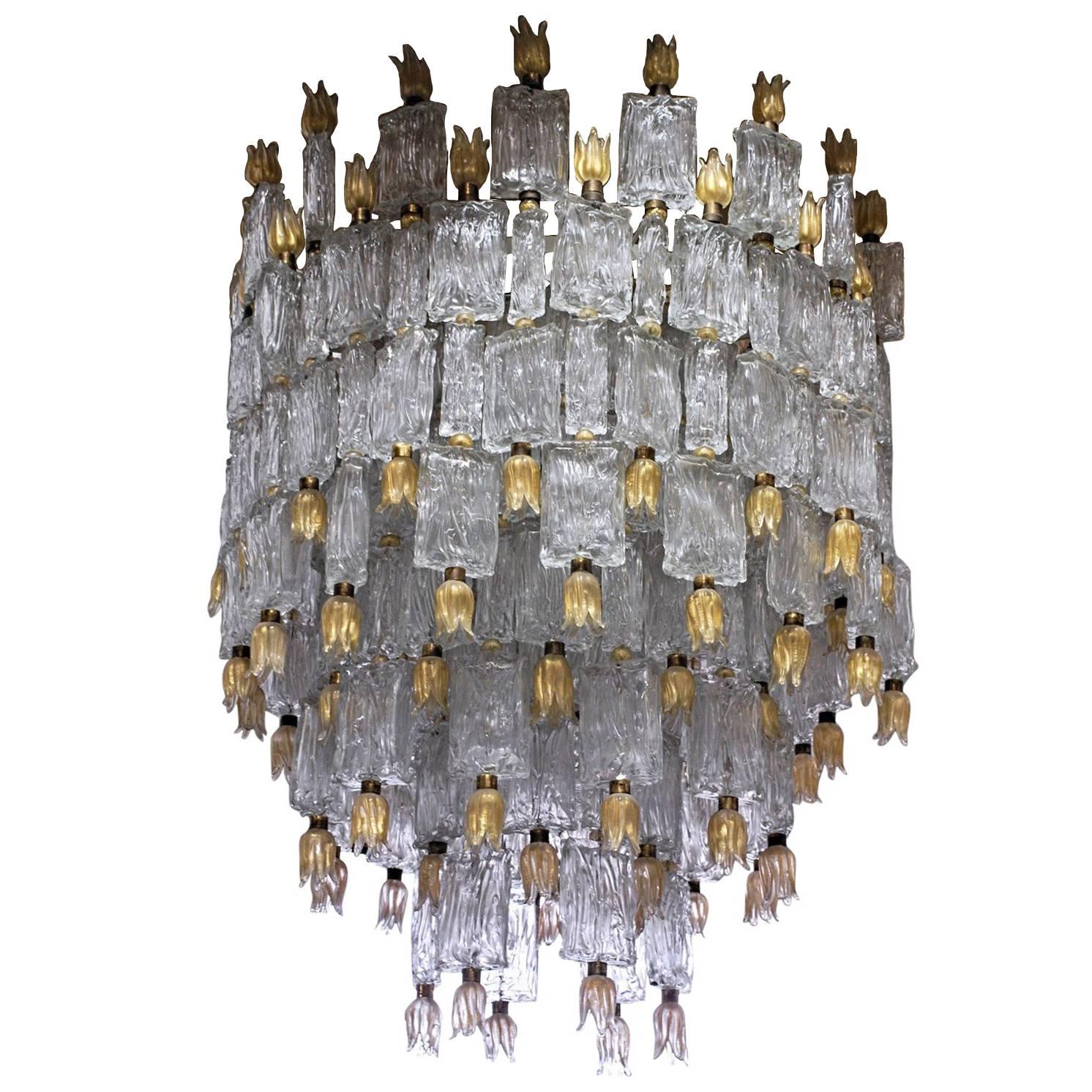 Barovier 
Toso, Glass Blocks with Gold Rosettes Chandelier