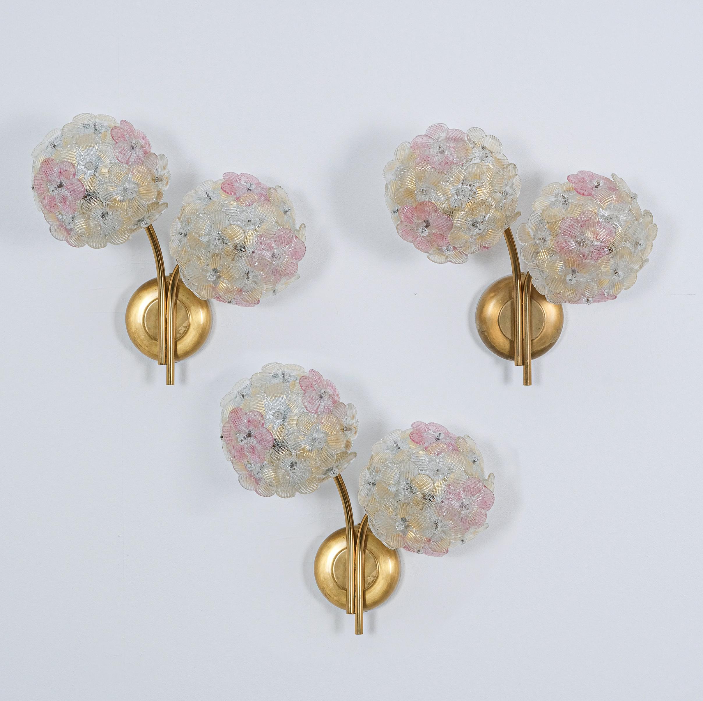 Barovier & Toso Glass Flower Wall Lights Sconces, Italy Mid Century For Sale 4