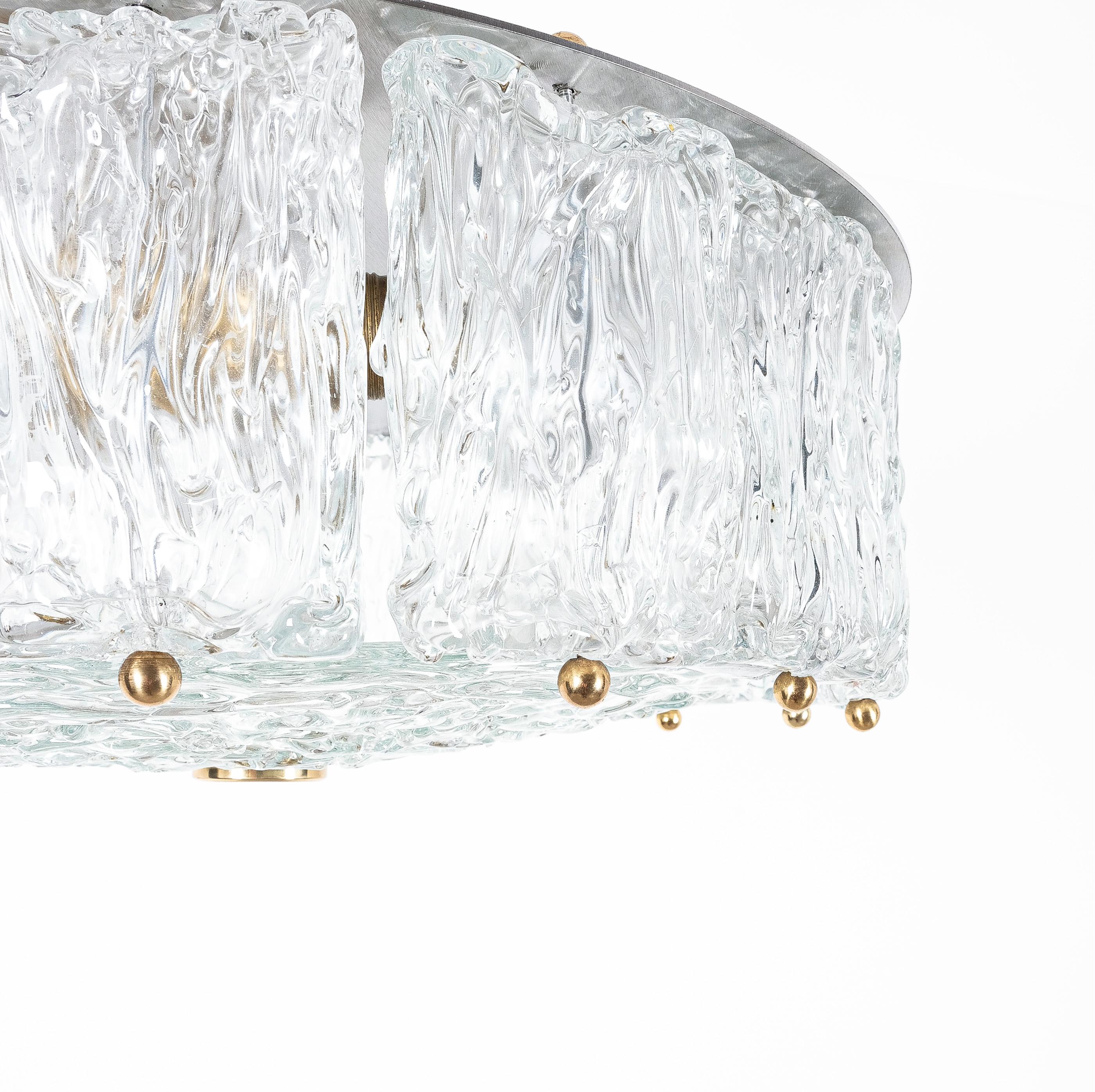 Metal Barovier & Toso Glass Flush Mount, Italy, Mid-Century For Sale
