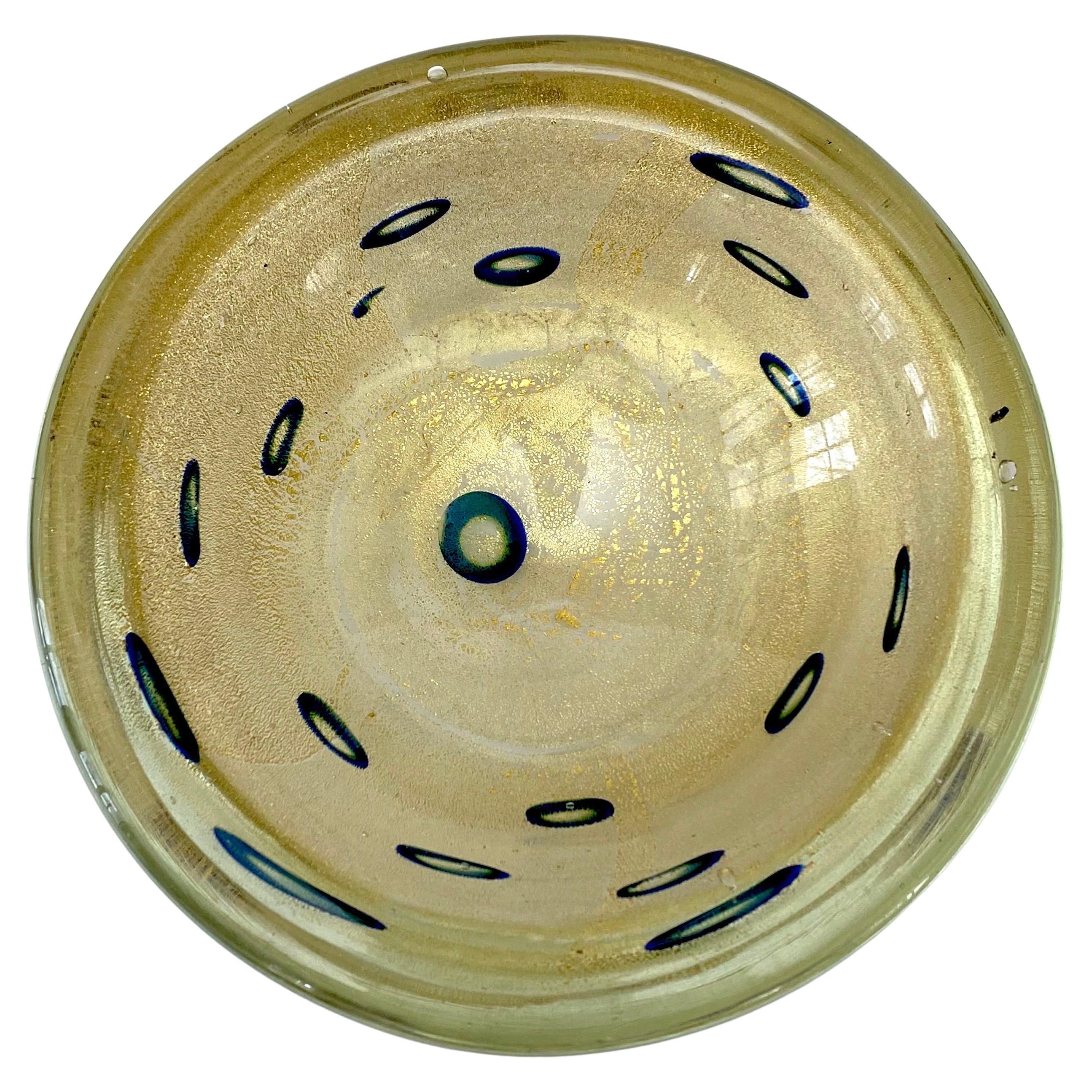 Barovier & Toso Gold Fleck Bowl with Elliptical Murrina Blue Circles