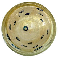 Vintage Barovier & Toso Gold Fleck Bowl with Elliptical Murrina Blue Circles