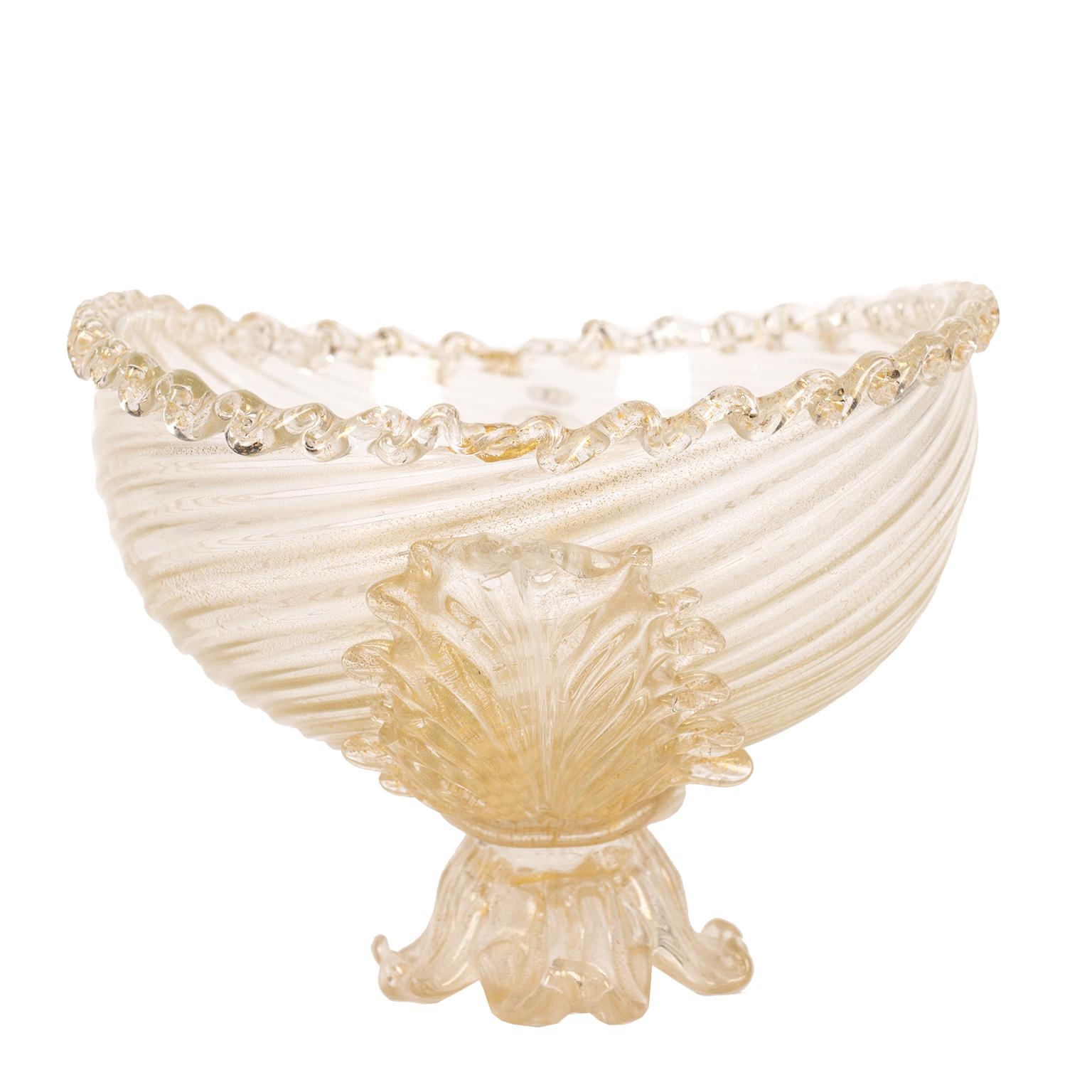 Italian Barovier Toso Gold Glass Footed Bowl