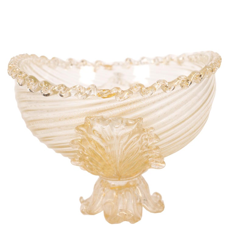 Hand-Crafted Barovier Toso Gold Glass Footed Bowl For Sale