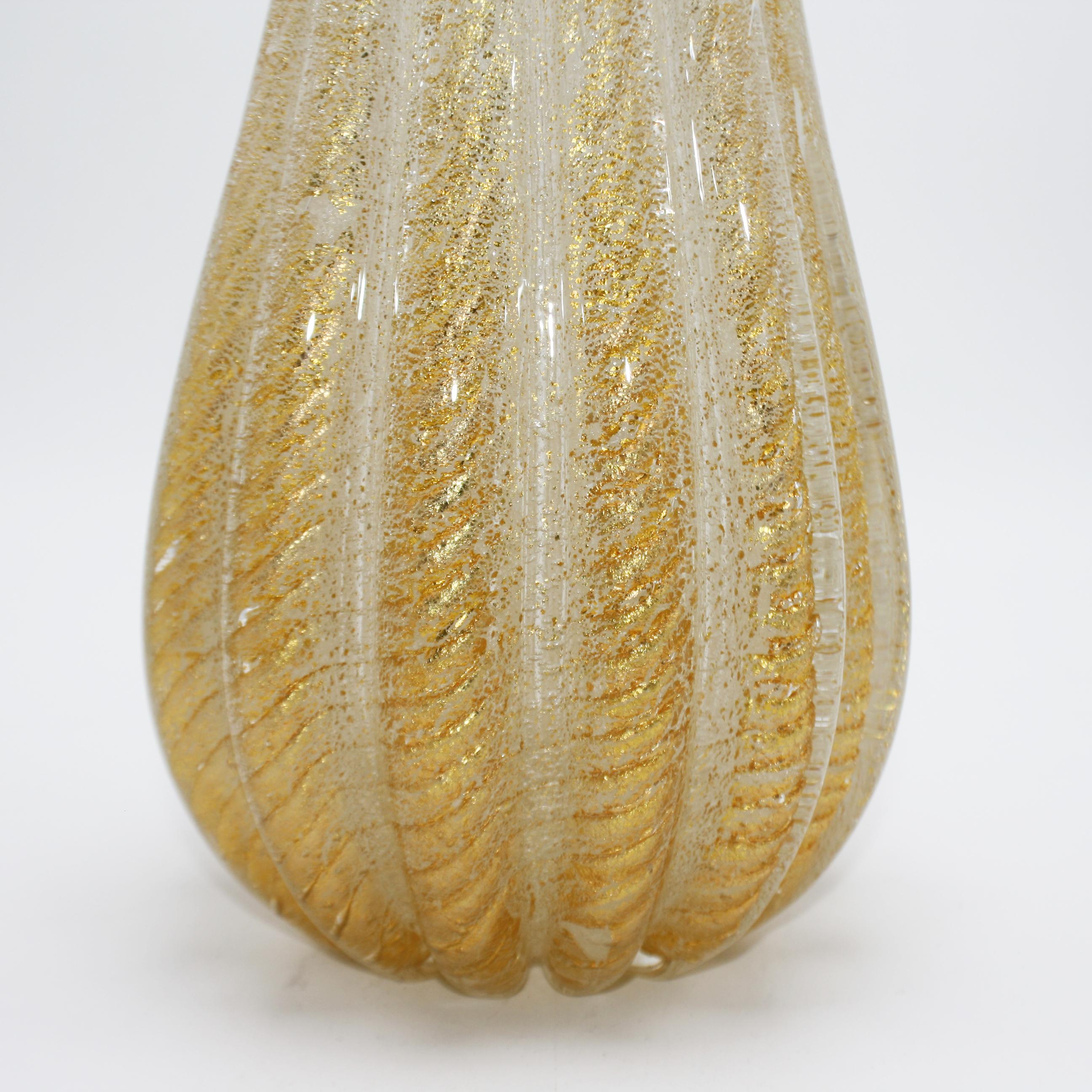 Italian Barovier & Toso Gold Inlaid Vase with Bubble Inclusions, circa 1950