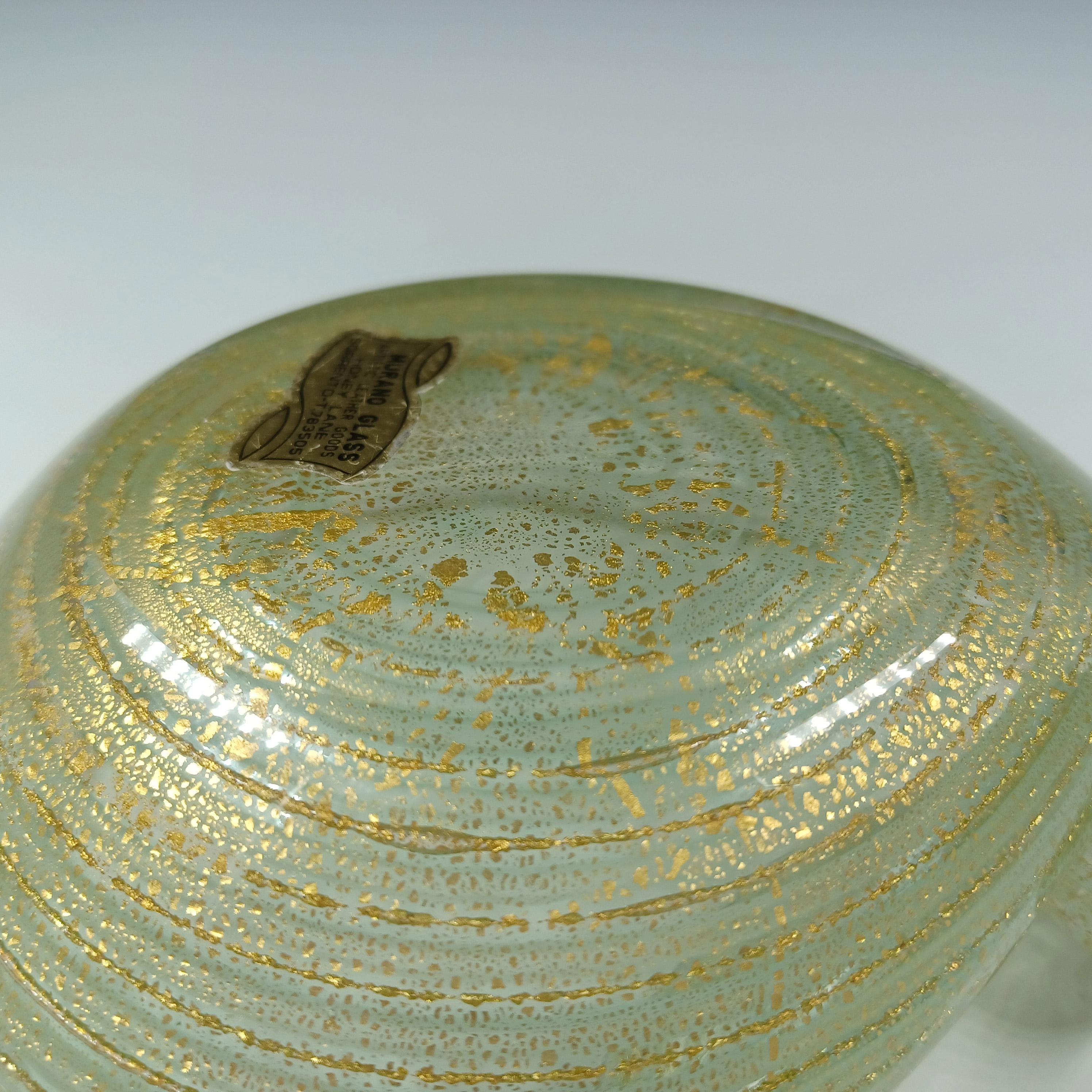 Barovier & Toso 'Graffito' Style Murano Gold Leaf Green Glass Bowl For Sale 4