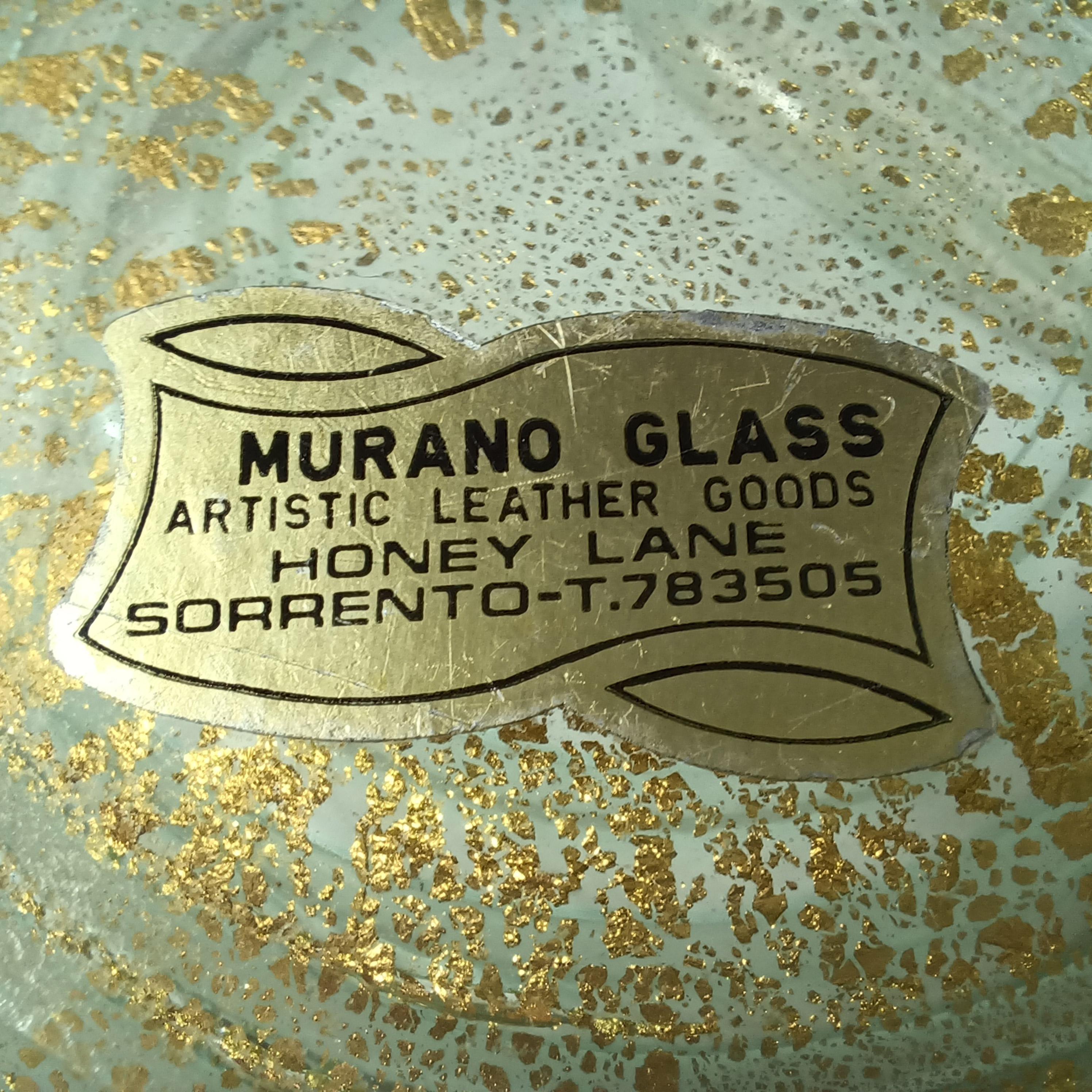 Mid-Century Modern Barovier & Toso 'Graffito' Style Murano Gold Leaf Green Glass Bowl For Sale