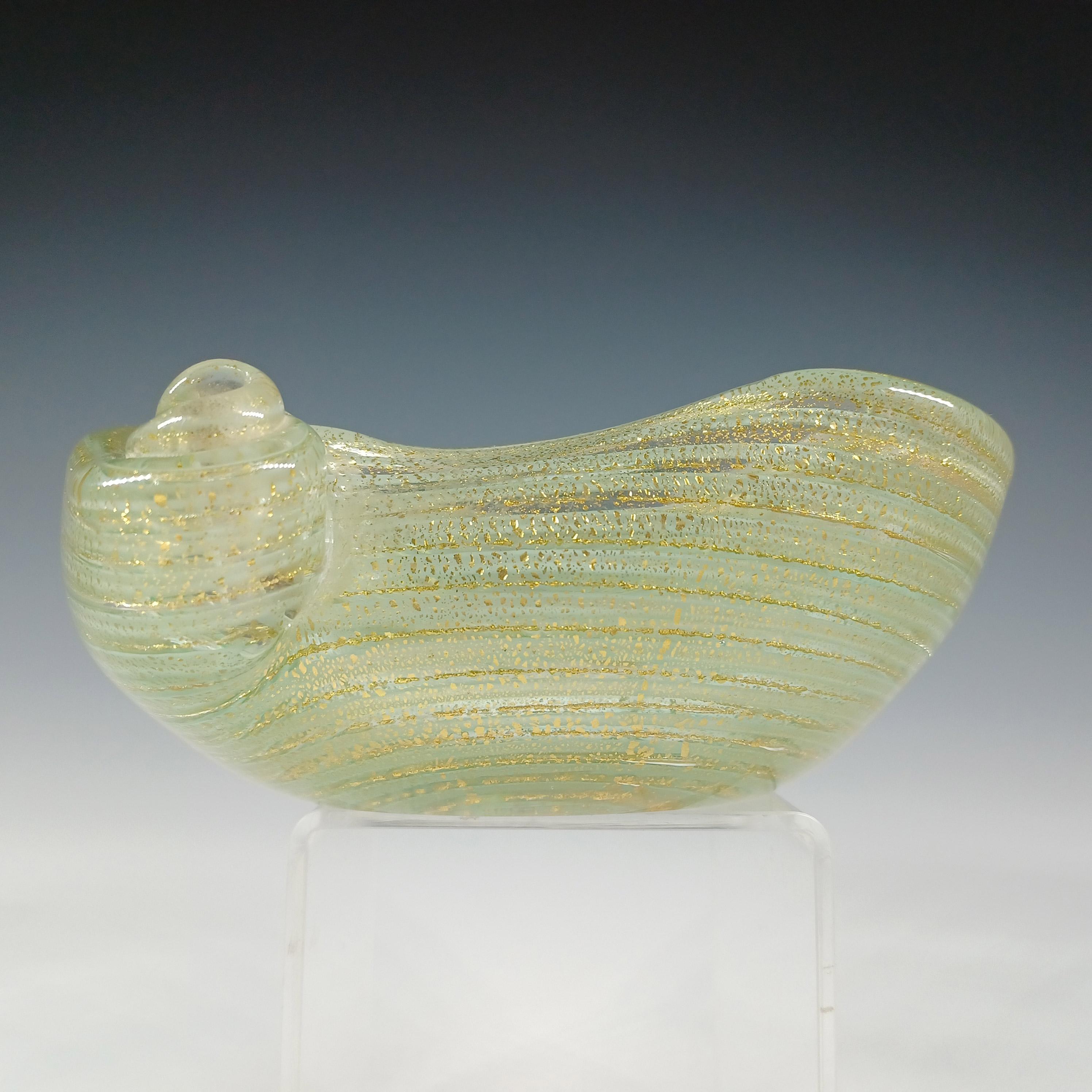 Italian Barovier & Toso 'Graffito' Style Murano Gold Leaf Green Glass Bowl For Sale