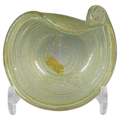Barovier & Toso 'Graffito' Style Murano Gold Leaf Green Glass Bowl