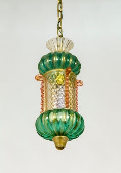 Barovier Toso Bonbonlaterne aus grünem und rosa Muranoglas
