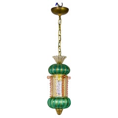 Barovier Toso Green & Pink Murano Glass Candy Lantern