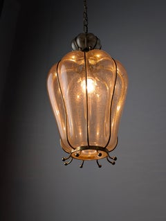 Barovier & Toso Laterne aus mundgeblasenem Murano-Glas mit 24-karätigem Gold und Messing, 1960er Jahre