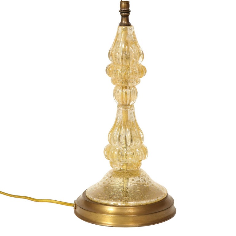 Italian Barovier & Toso Hand Blown Murano Glass Table Lamp with Avventurina, 1950s For Sale