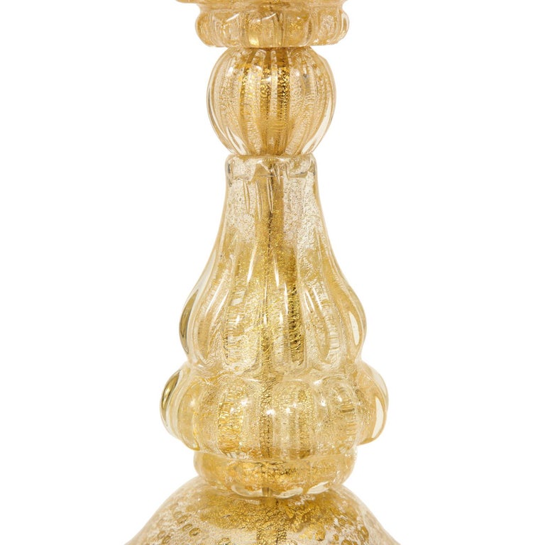 Barovier & Toso Hand Blown Murano Glass Table Lamp with Avventurina, 1950s In Good Condition For Sale In New York, NY